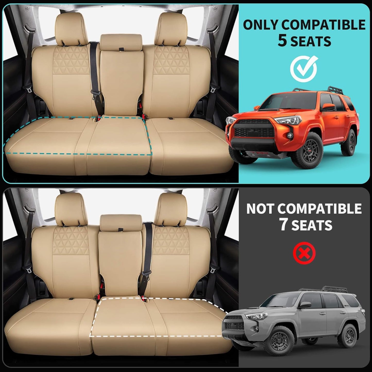 Seat Covers for Toyota 4Runner 2011-2024, Faux Leather Car Seat Cover Full Set, 2-Row-Only for 5 Seats Version-Beige
