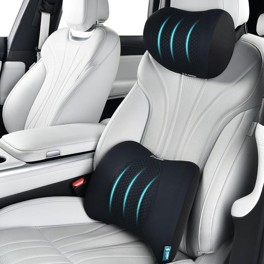 FLORICH Lumbar Support with Car headrest Back Pillow for Chair Headrest Pillow with Gel Memory Foam Massage Point Lumbar Support (Black)