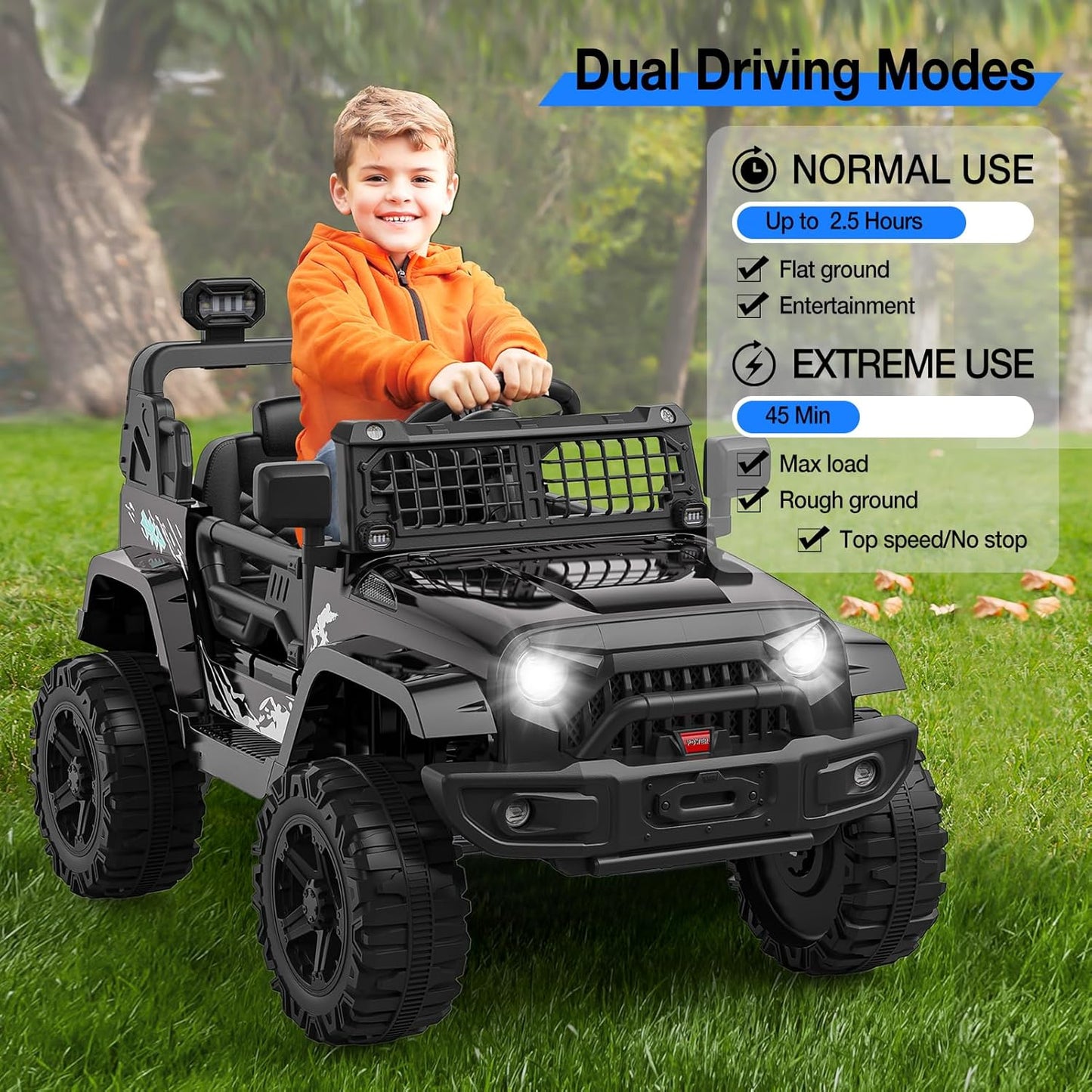 12V Kids Electric Ride On Truck Car w/Parent Remote Control, Spring Suspension, LED Lights & AUX Port | Outdoor Ride Toy for Boys Girls