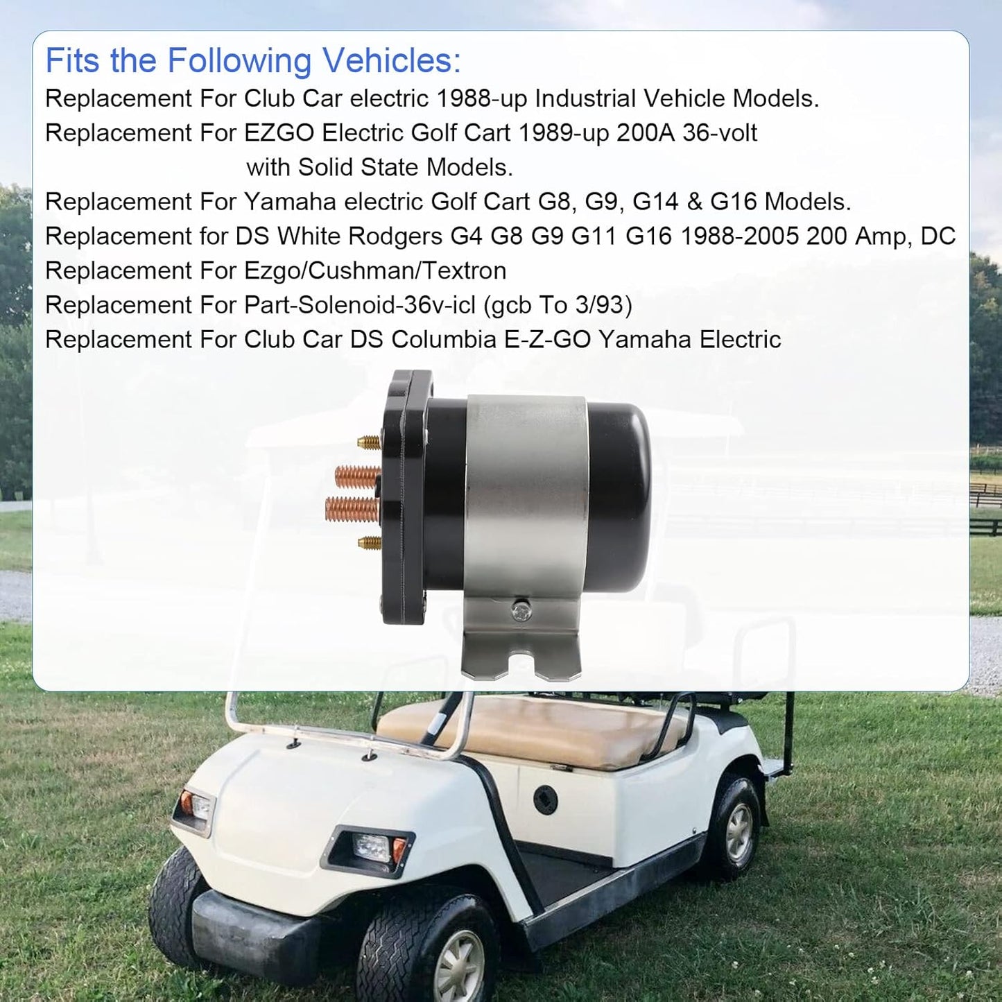 36V 4 Terminal Solenoid 20468G1 36V Solenoid Relay Switch Replacement for EZGO/Cushman/Textron Club Car DS Columbia Yamaha Electric for 1989 -up Replace 114-3611-020 586-117111 586-906
