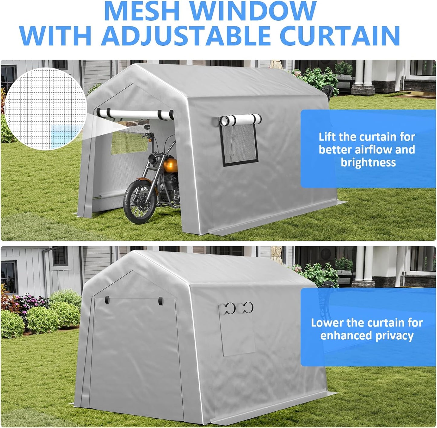 6x8 ft Carport Heavy Duty Tent with Roll-up Windows, Portable Garage with Removable Sidewalls & Doors, Car Canopy All-Season Tarp for Car Boat Truck Motorcycle