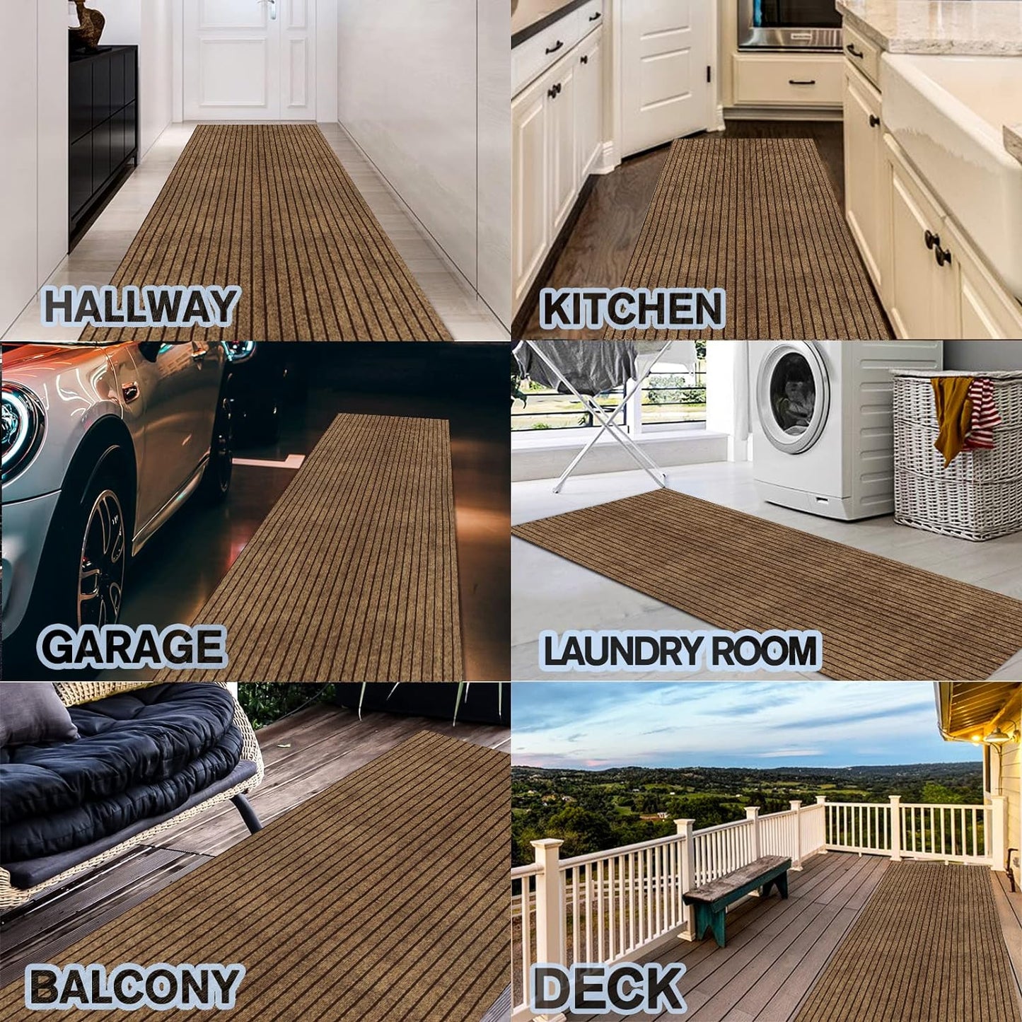 Custom Size Backed Non-Slip Area Rugs Runner, Easy Clean, Waterproof Runner Rugs for Hallway Entryway, Kitchen, Laundry, 4FT x 38FT, Brown Stripe