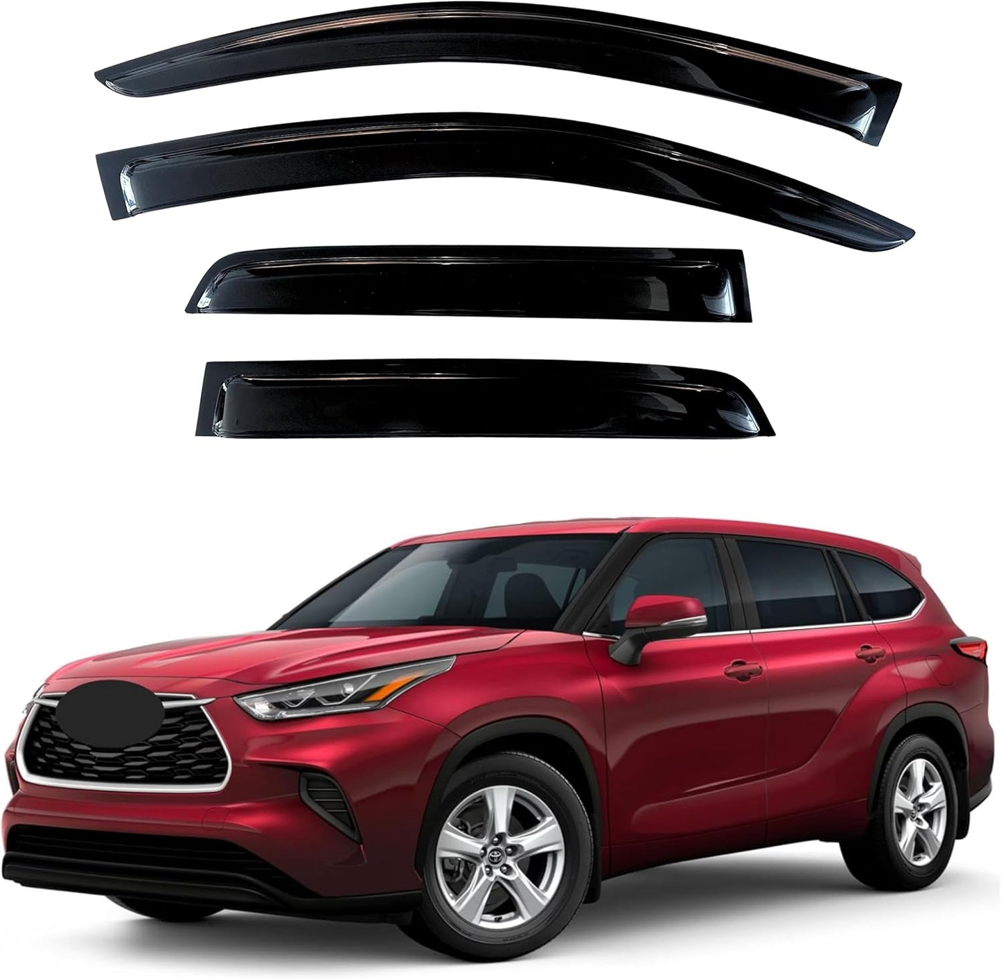 KPY Window Visor Compatible with Toyota Highlander 2020-2025, 4PC Rain Guard Side Window Vent Deflectors Tape-On Style, 2020 2021 2022 2023 2024 2025