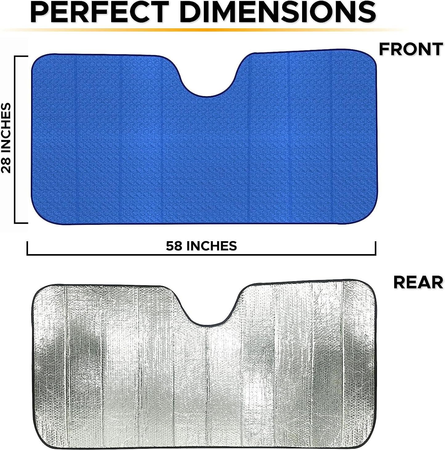 EcoNour Accordion Car Windshield Sun Shade (Blue) | Reflective Car Window Shades for Front Window | Sun Visor Blocks Heat & UV Rays | Controls Interior Temperature | 58 x 28 Inches