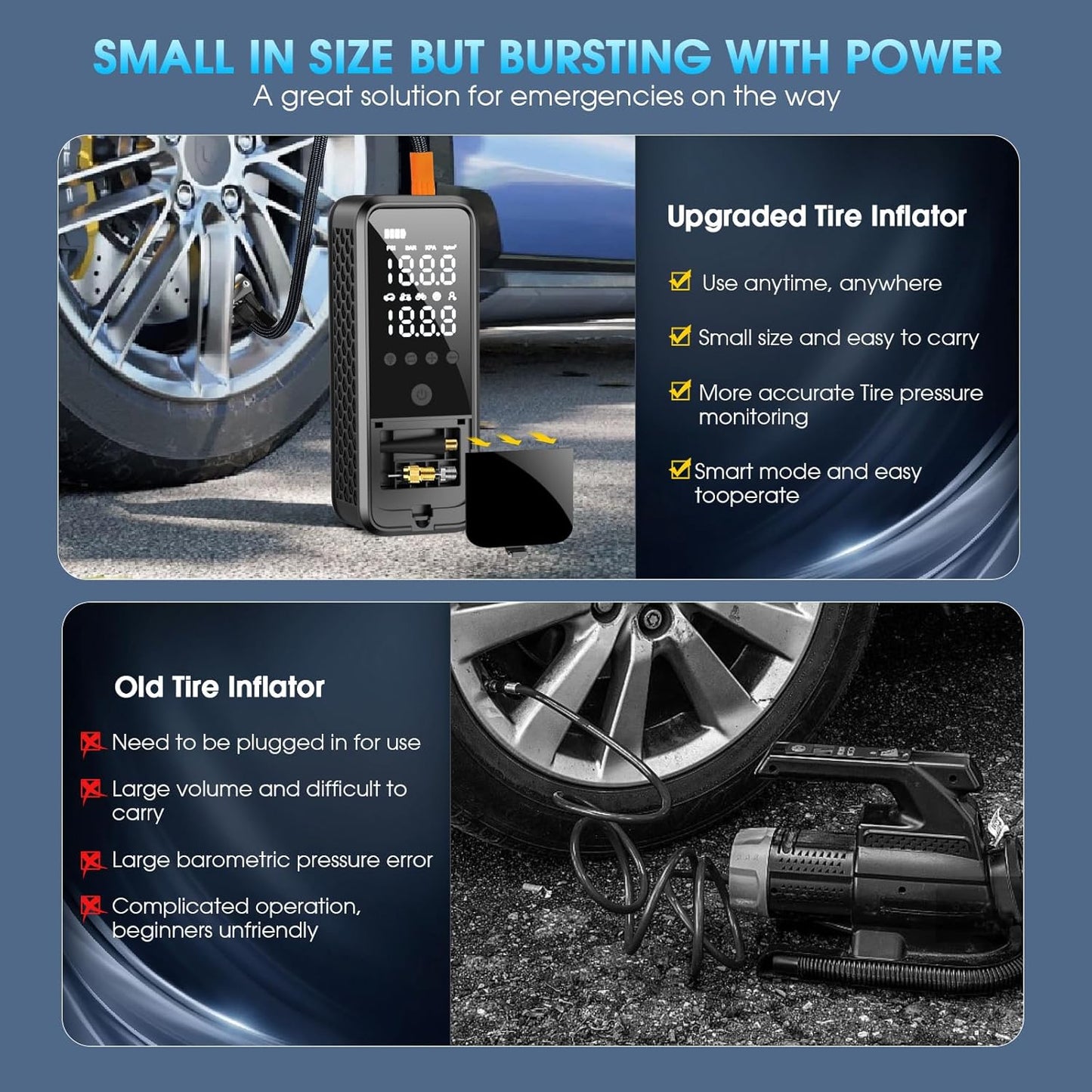 Tire Inflator Portable Air Compressor, 160 PSI Air Pump for Car Tires with Digital Pressure Gauge, Bike Tire Pump with LED Light Portable Tire Inflator for Car (Dark Gray)