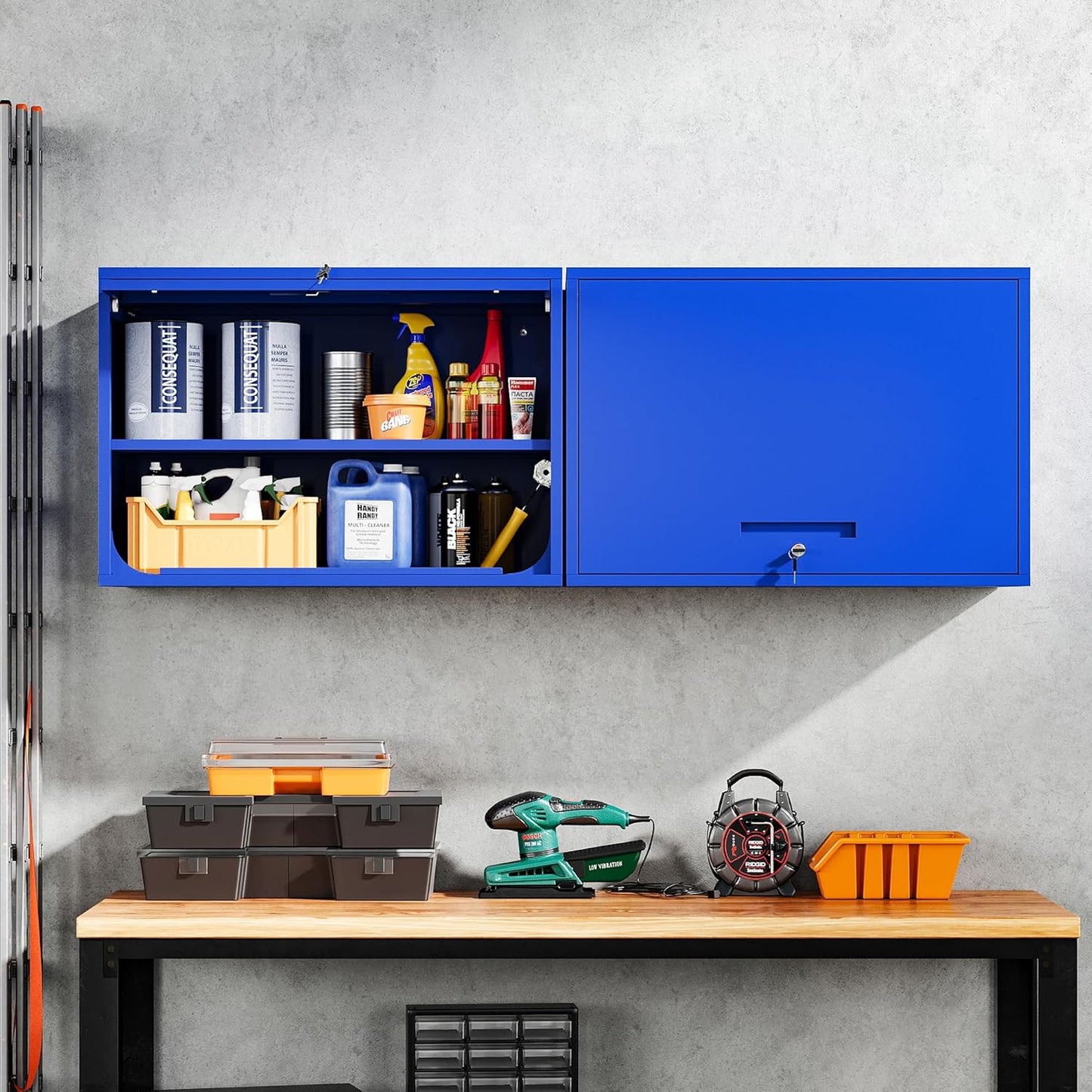 Yizosh Metal Garage Wall Cabinet with Doors and Shelves, Wall Mounted Metal Storage Cabinet, Floating Garage Tool Cabinet for Garage, Basement, Kitchen, Warehouse (Blue, 21.6" H)
