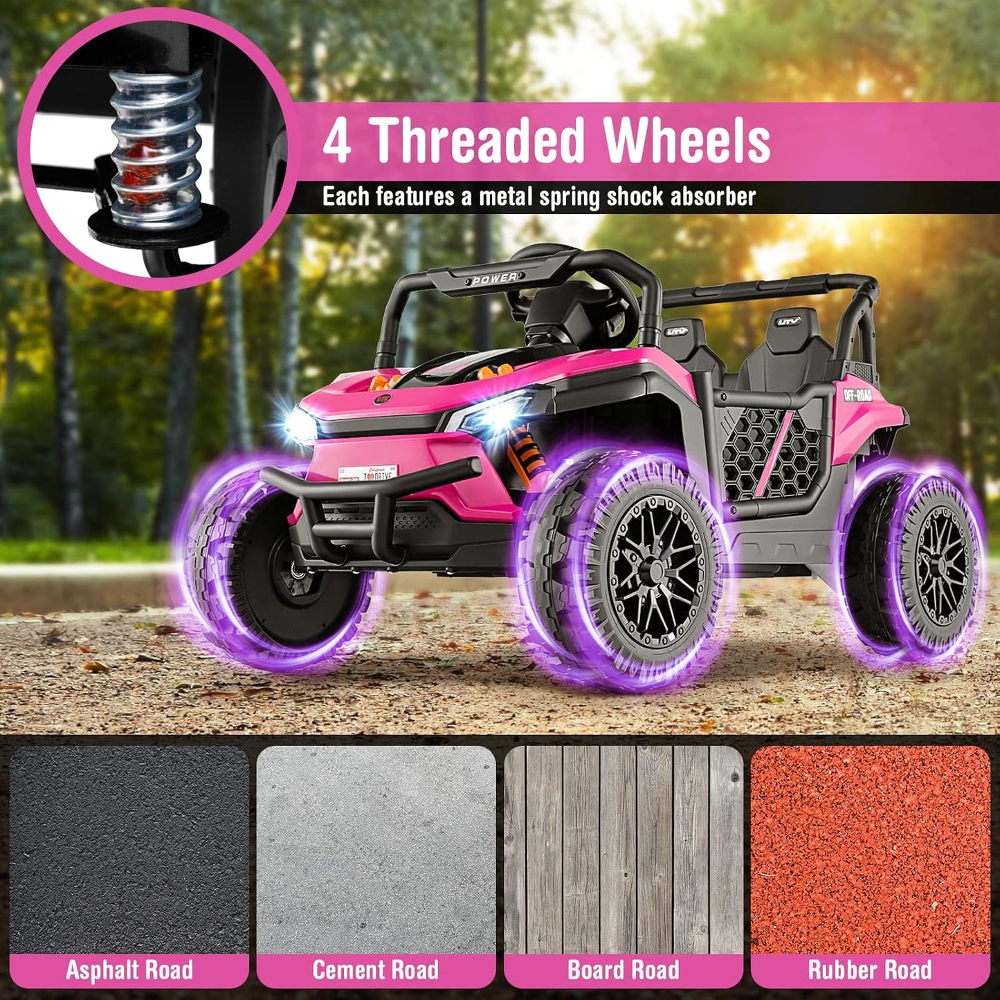 Costzon Kids UTV, 12V Battery Powered Electric Off-Road Car w/Remote Control, Sounds, Wireless Connection, 3 Speeds & 4-Wheel Suspension, Kids Ride on Truck, Gift for Boys & Girls 3+ Years Old (Pink)