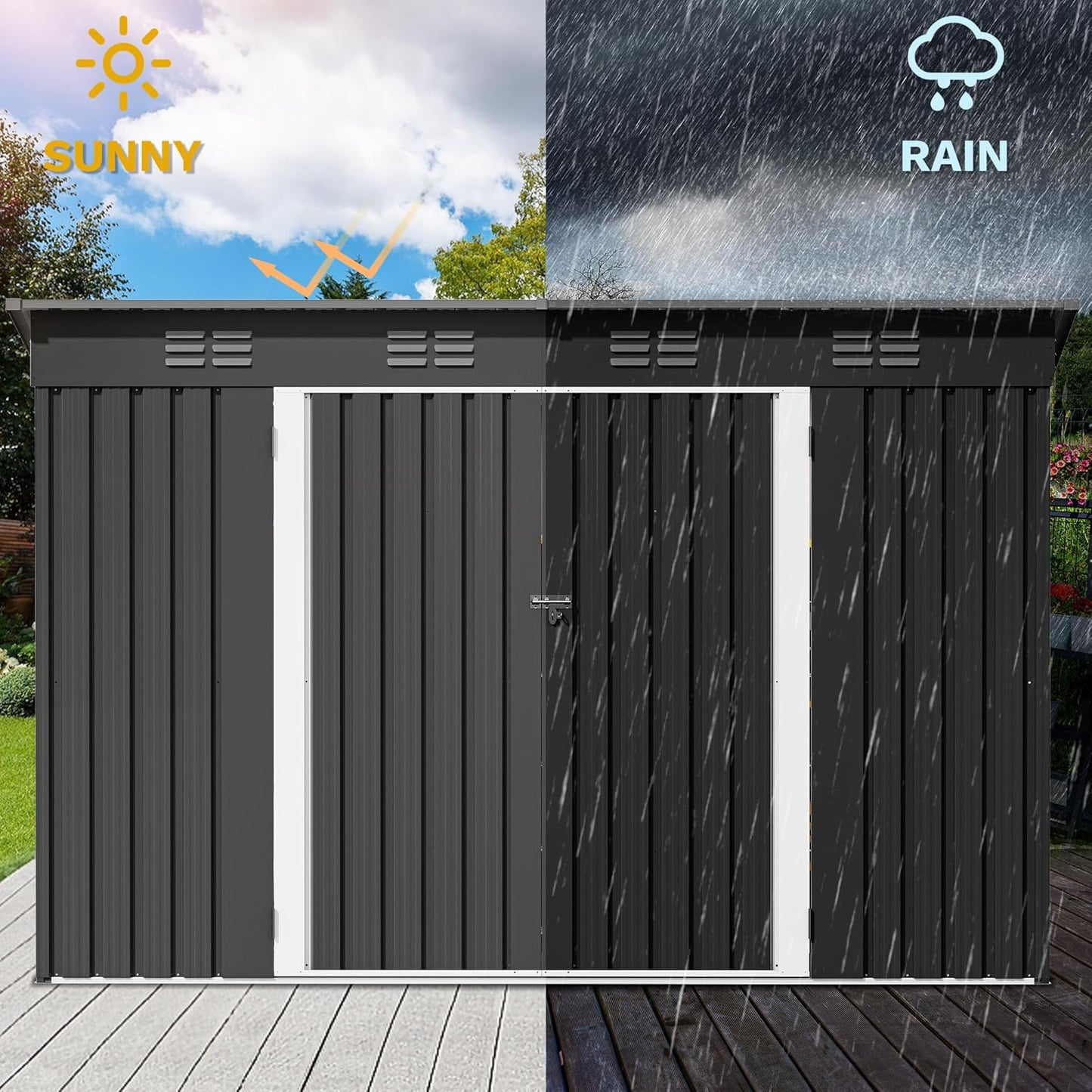 DWVO 9.1x4.2ft Metal Outdoor Storage Shed with Window, Lockable Tool Storage Sheds, Oversized Steel Garden Sheds with Sloped Roof for Backyard, Patio, Garage, Lawn, Dark Gray