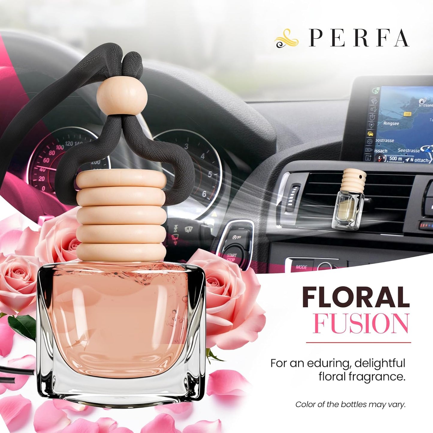 Car Air Fresheners for Women - Floral Fragrance Pack of 2 Long Lasting Car Air Freshener | Odor Eliminator Car Perfume Diffuser with Essential Oils | Automotive Air Freshener Vent Clip by Perfa