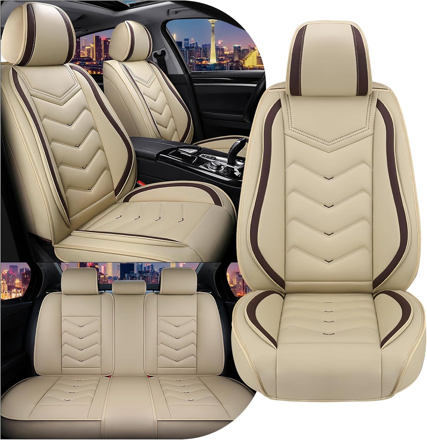 Car Seat Covers for Chrysler Pacifica 2004-2025, Stylish Sport Seat Cover, Premium Nappa Leather Car Seat Cover. Automobile Seat Covers Sets.(Standard 5 Seats/Beige)