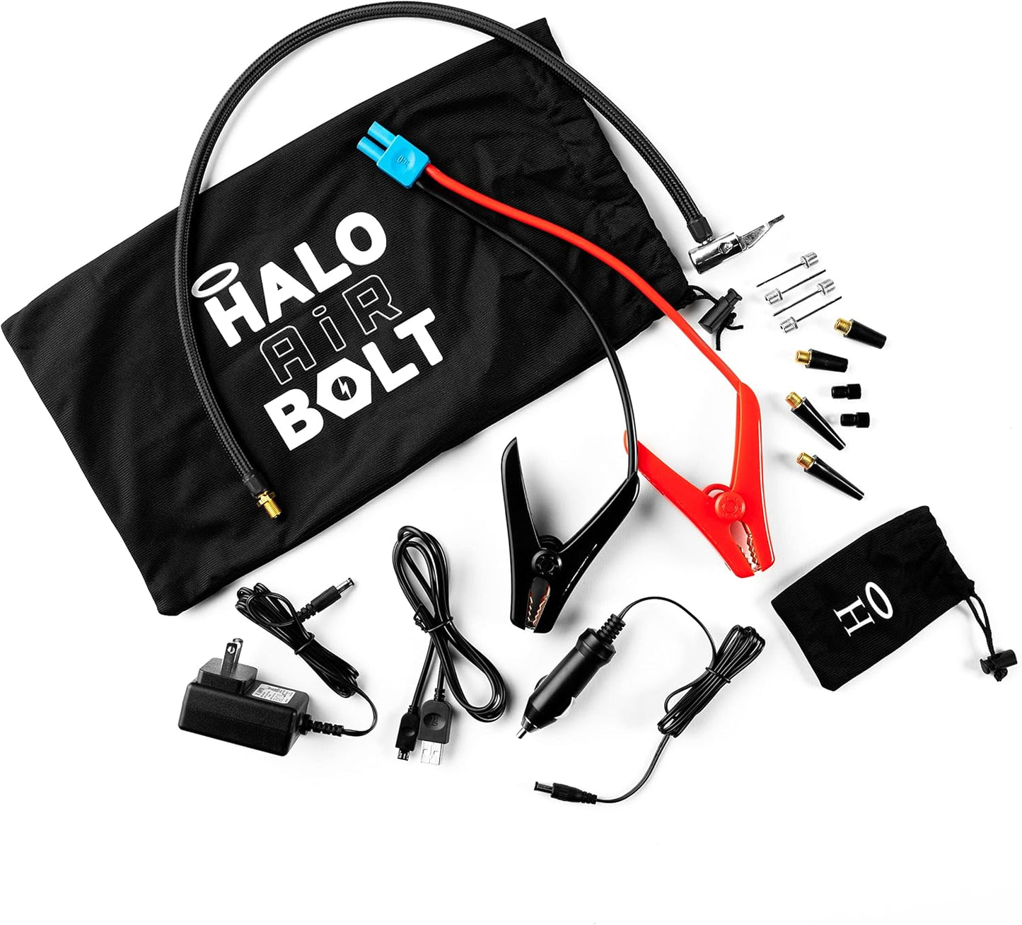 HALO Bolt Air 58830 Portable Car Battery Jump Starter | 100 PSI Air Compressor, 58.8Wh USB Power Bank, Emergency Floodlight & Charger, Jumps Cars SUVs & Trucks, Inflates Tires, TSA Approved — Black