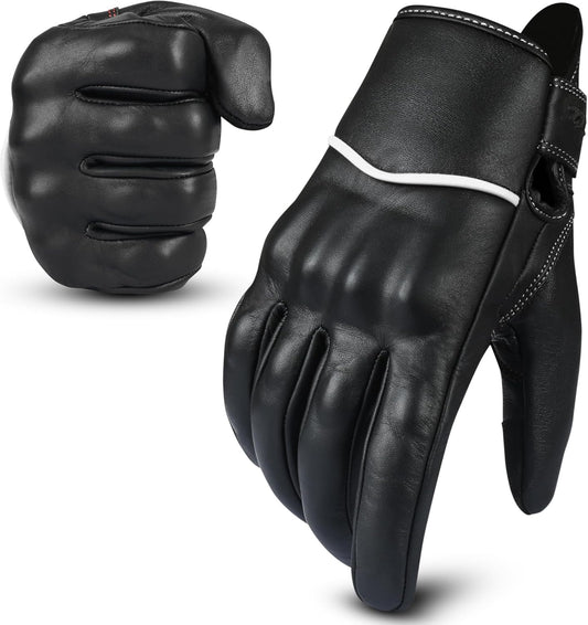 aasportx Motorcycle Gloves - Men's Leather Motorbike Gloves with Touchscreen Function - Non-Slip Pads for Men & Women