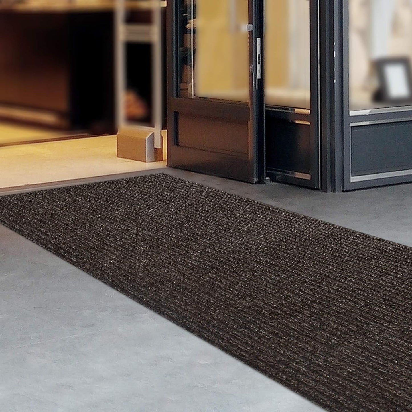 iCustomRug Spartan Weather Warrior Indoor/Outdoor Utility Ribbed Carpet Runner with Non-Slip Thermoplastic Rubber Backing, 6ft X 46ft in Brown