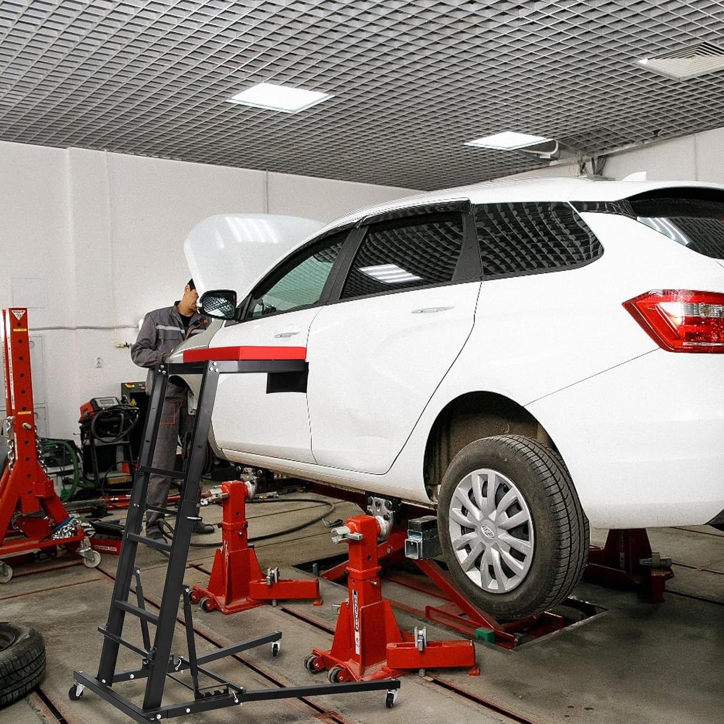 Automotive Engine Creeper - Adjustable Height, Foldable Design with Thick Padded Deck, Heavy-Duty Capacity for Home Garage & Workshop Repair. Versatile for Trucks & Auto Maintenance, Topside Use, Comf