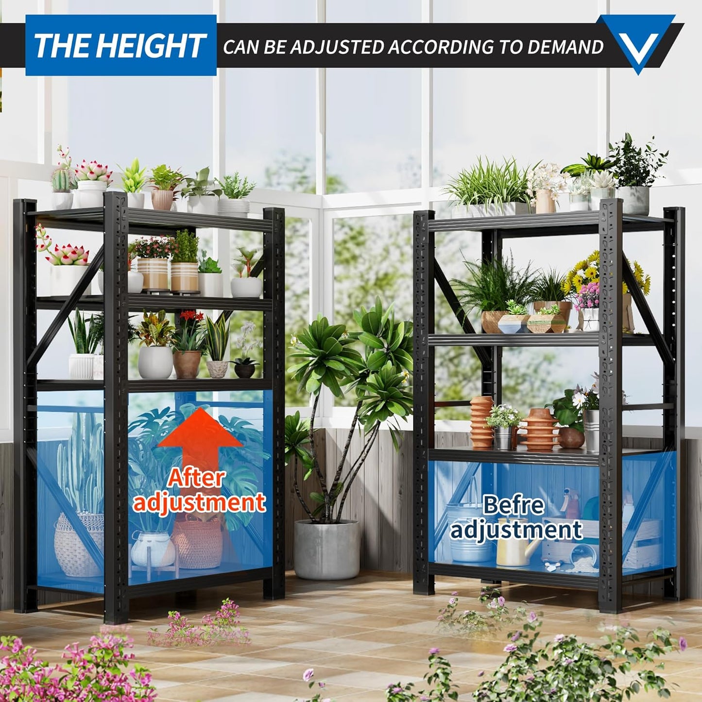 3000LBS Garage Shelving 42" W Garage Shelving Heavy Duty 4-Tier Metal Storage Shelves Adjustable Shelf Unit Storage Rack for Basement Supermarket Warehouse 42" W x 20" D x 78" H Black