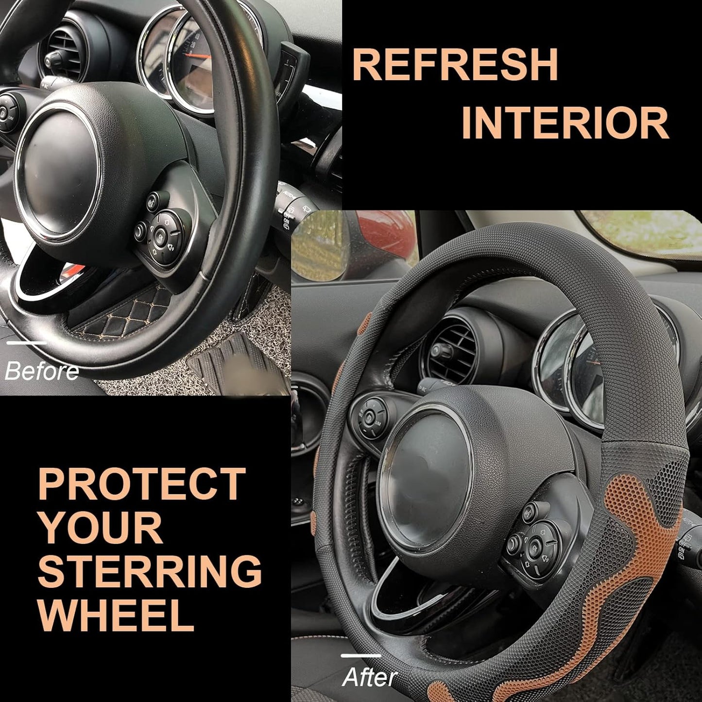 PINCTROT Large Size Comfy Grip Steering Wheel Cover, Anti-Slip Design, 15.5-15.75 Inch(Silicone Brown)