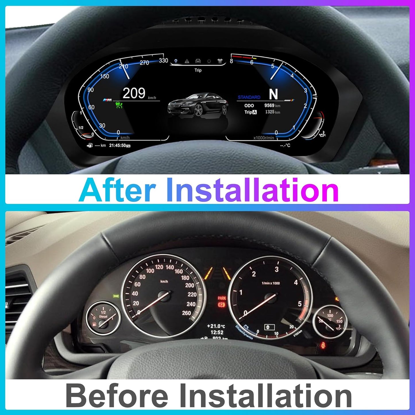 Speedometer Instrument for BMW E60 E61 E63 E64 2003-2009 CCC CIC, 12.3 inch Linux System Original Car Display Digital Cluster Dashboard Screen with Panel