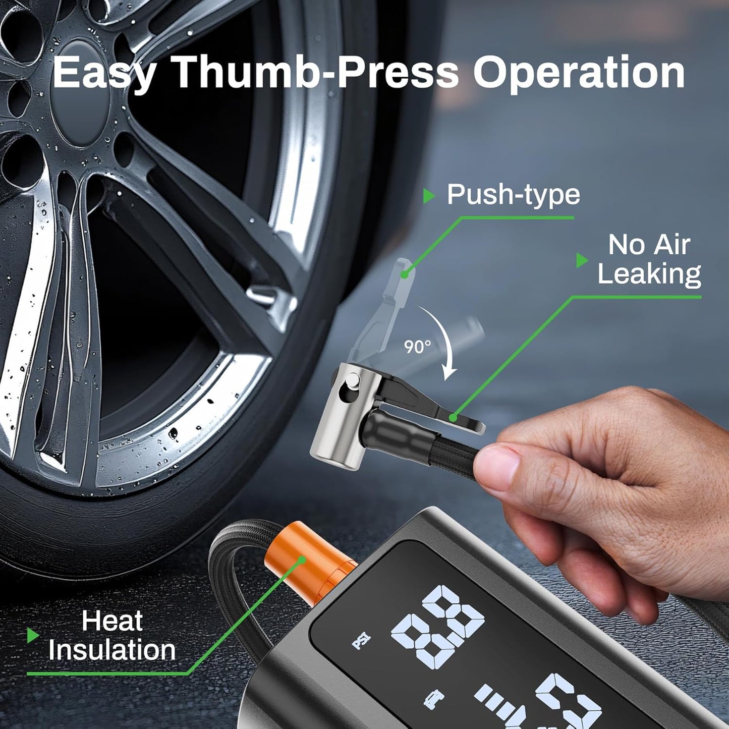 AT003 Tire Inflator Portable Air Compressor, Auto Air Pump for Car Tires, Tire Inflator 150PSI with 6000mAh Battery, Pressure Gauge & LED Screen, Air Compressor for Car, Motorcycle, Bike, Ball
