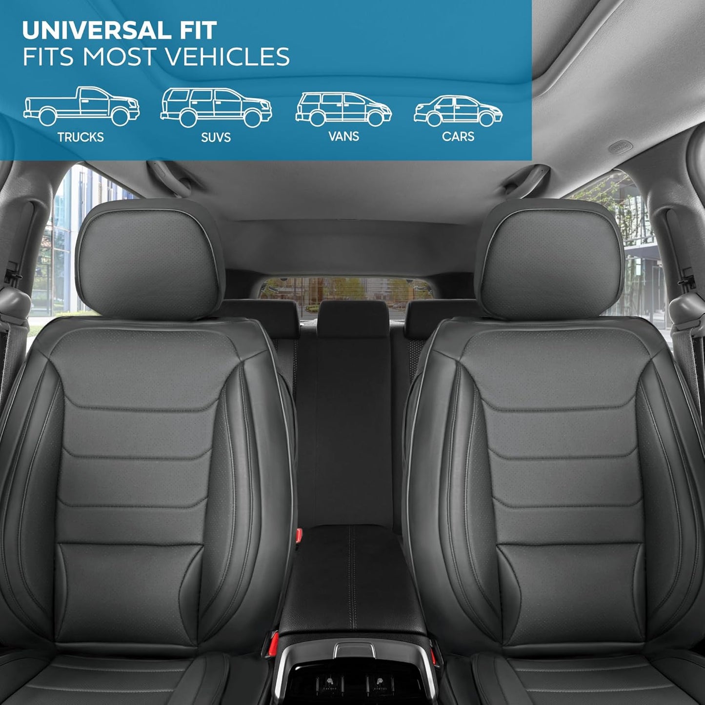 Elite Edition Faux Leather Seat Covers for Cars, Trucks, & SUV - 2 Gray Car Seat Covers for Front Seats - Universal Fit Car Accessories Automotive Interior Cover Protector for Most Vehicles