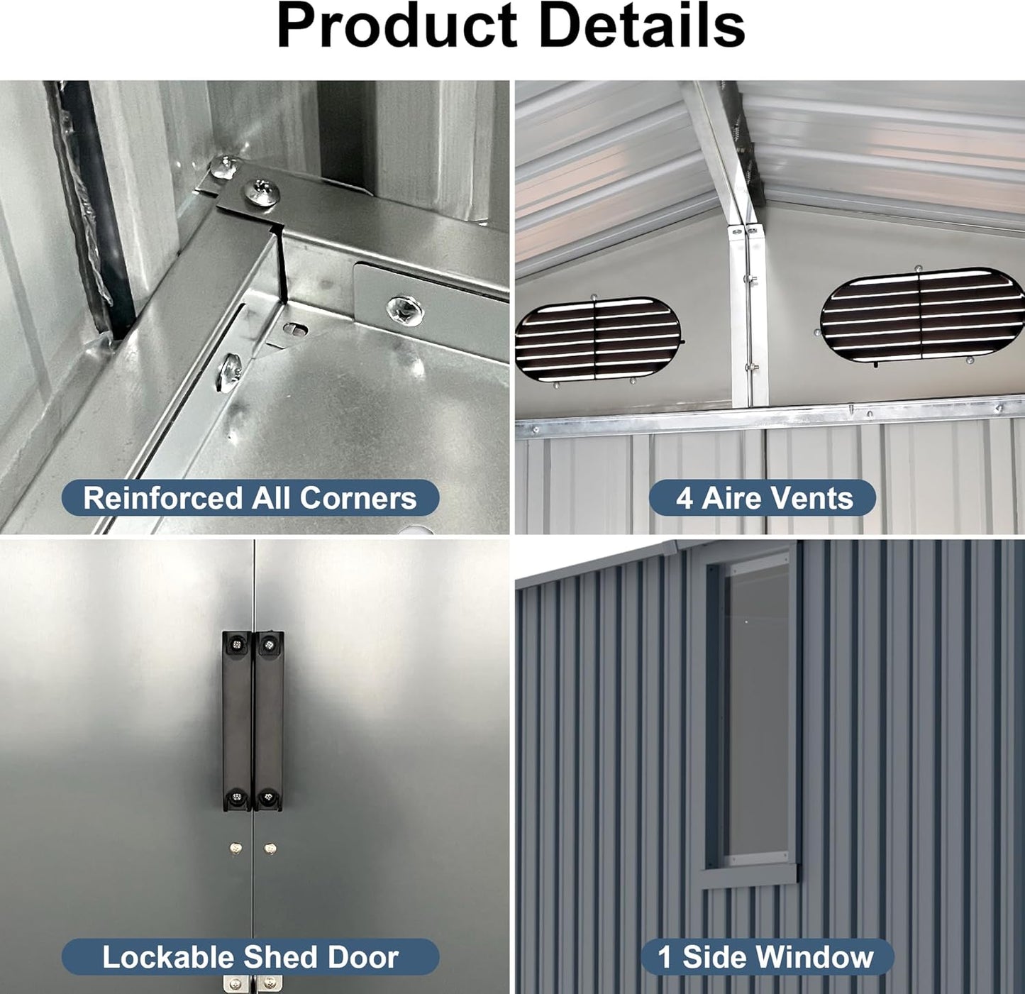 Outdoor Storage Shed 8x10 FT with Window - Metal Sheds & Outdoor Storage for Motorcycle, Bike, Garden Tool, Lawnmower - Backyard Tool Building with 1 Sliding Door and 4 Vents (Without Floor)