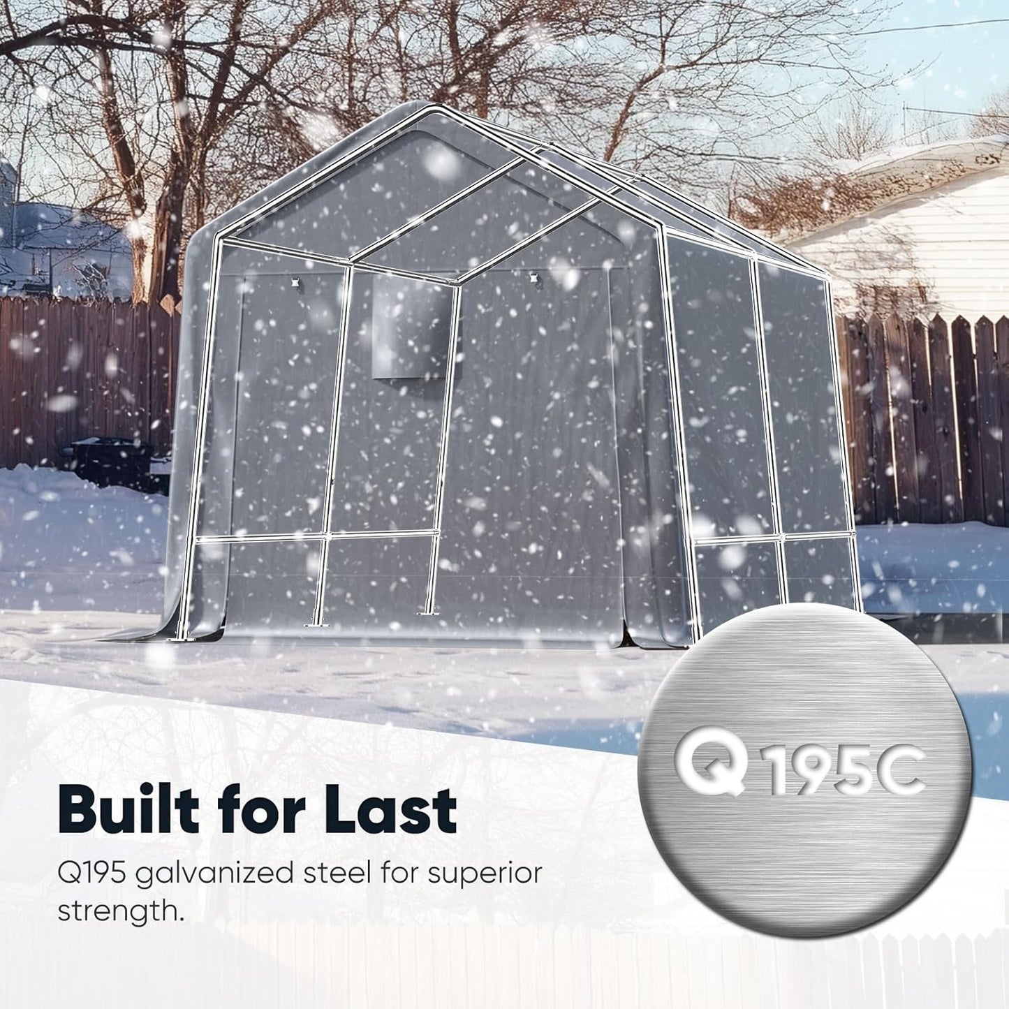 Quictent Heavy Duty 8x12FT Carport Shelter with Roll-Up Mesh Windows & Reinforced Frame, Portable Garage Canopy for Motorcycle Storage, Outdoor Equipment, Patio Furniture Cover - Silver Gray