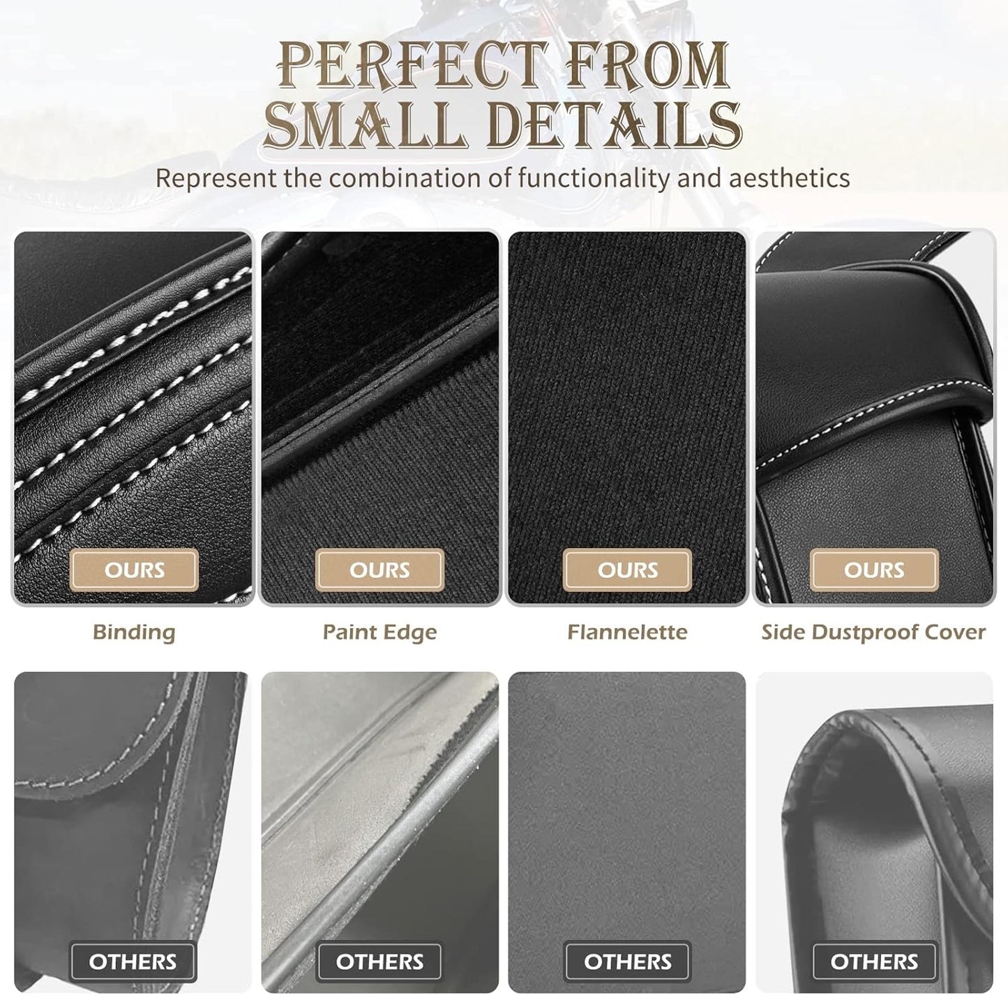 NICECNC Motorcycle Saddle Bags, PU leather Motorcycle Saddlebags, Reinforced Straps & Saddle Piece, with Cup Holder, Throw Over Saddle Bags Side Bags Universal Motorcycle Accessories bags, BlACK