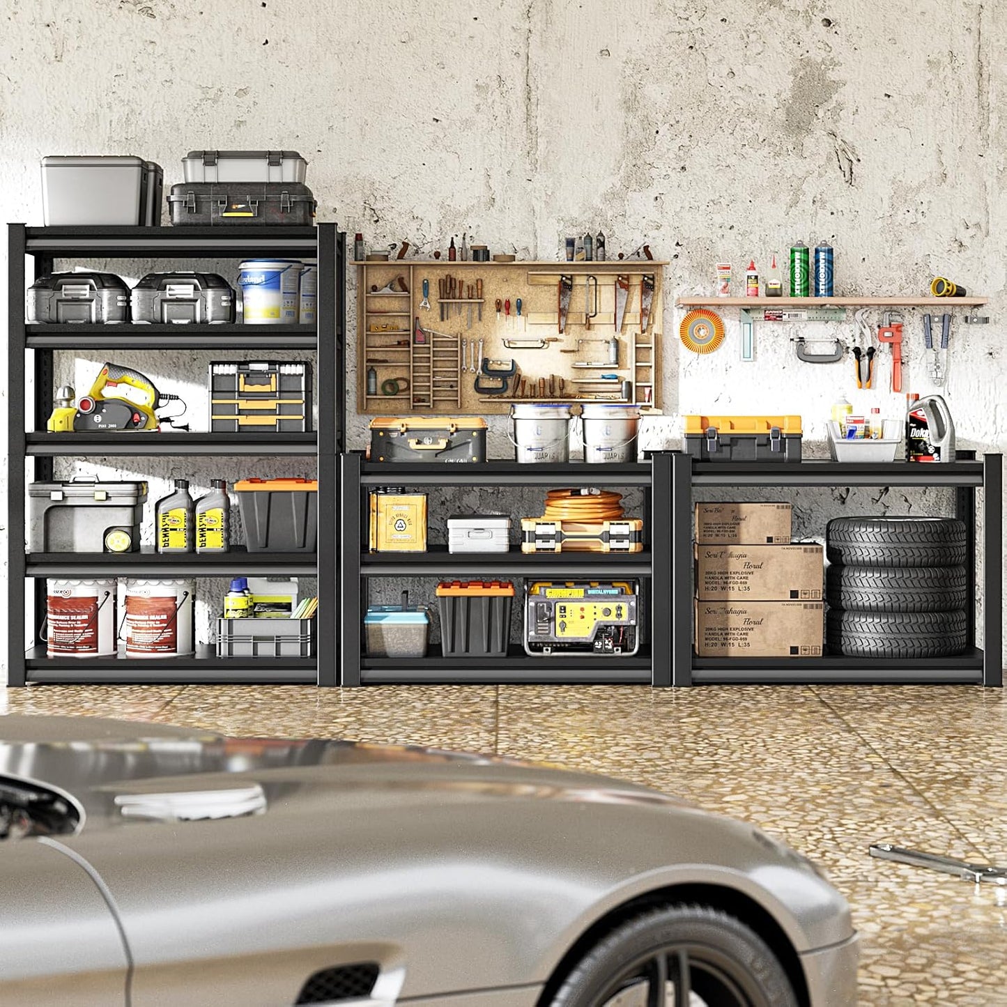 Garage Storage Shelves Heavy Duty, 48”W Garage Shelving and Storage Rack, 3000LBS Loads Shelving Units, Adjustable 5-Tier Metal Shelves for Garage, Warehouses, 48”W×24”D×78”H,Silver