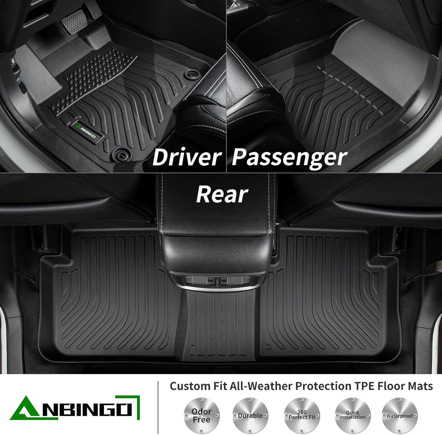 ANBINGO® Floor Mats & Seatback Cargo Liner for 2025 CX-50 Hybrid | All Weather TPE CX50 Floor Liners | 1st & 2nd Row Custom Mats Full Set | (Velcro Tape Fixed Backseat) CX50 Accessories - Black