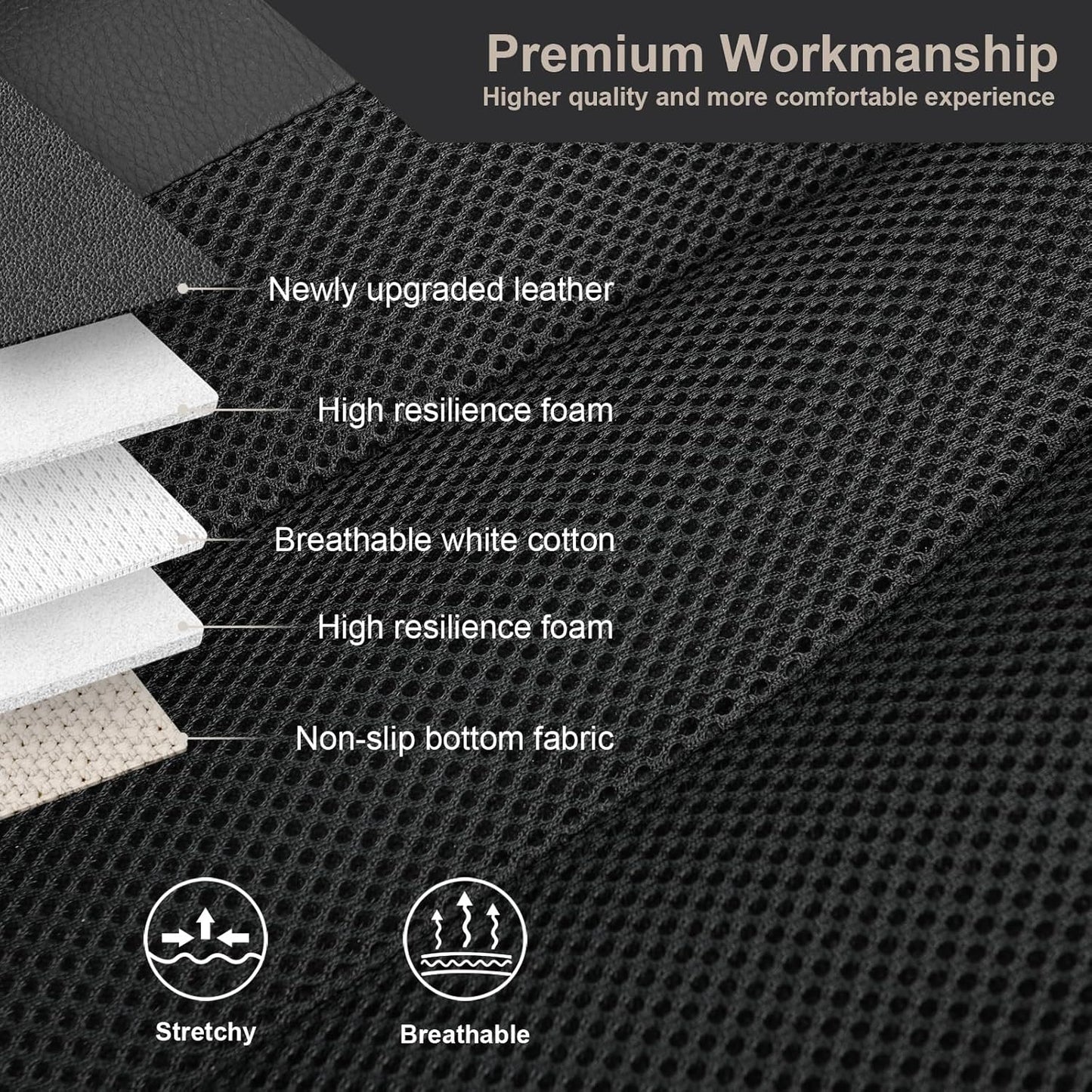 GIANT PANDA 2 Pack Front Mesh Seat Covers Custom Fit Toyota Tacoma 2016 2017 2018 2019 2020 2021 2022 2023 2024 2025 Double & Crew Cab SR,SR5,Limited,TRD Pro,TRD Sport TRD Off-Road,Faux Leather(Black)