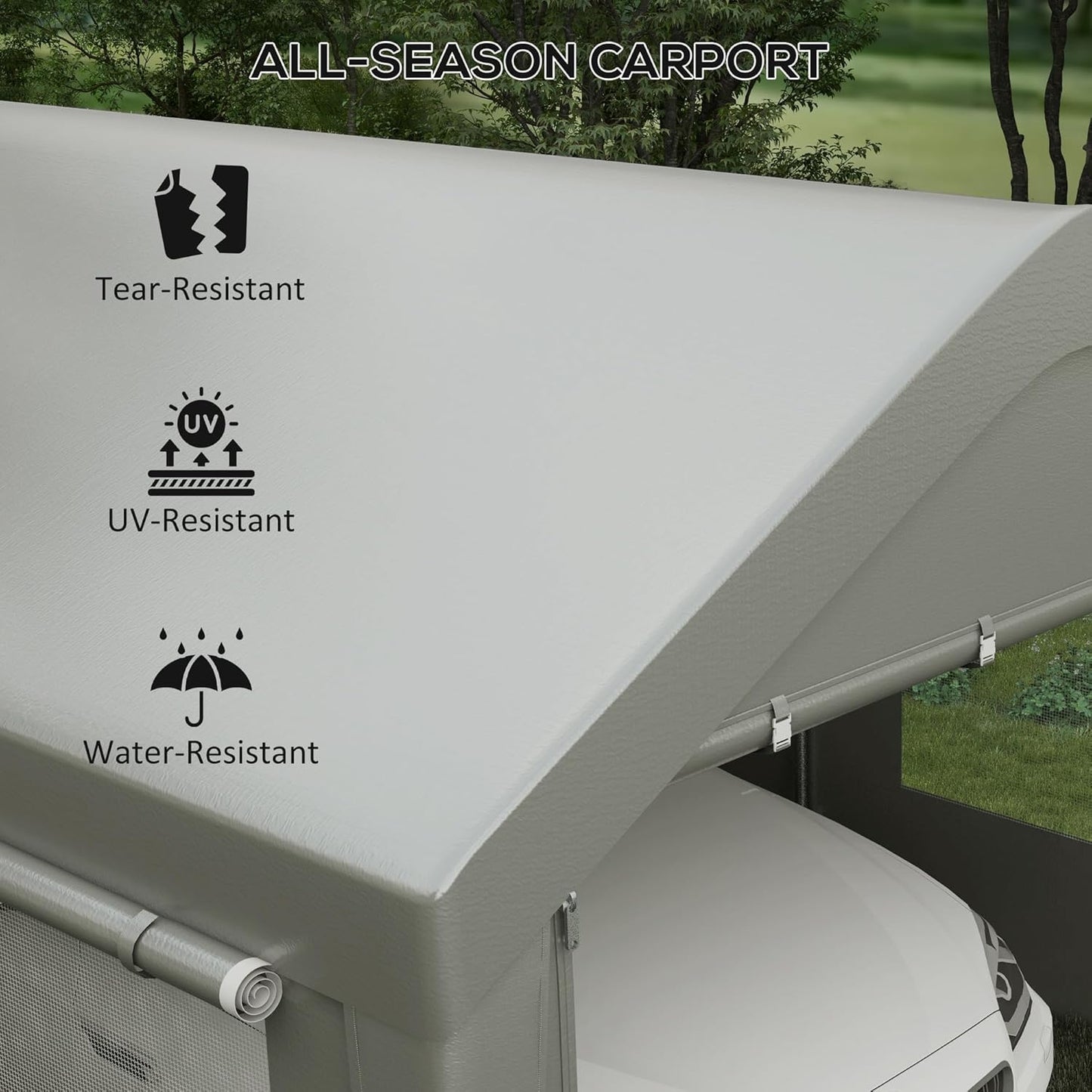 Outsunny Carport 10' x 20' Portable Garage, Heavy Duty Car Port Canopy with 2 Roll-up Doors & 4 Ventilated Windows for Car, Truck, Boat, Garden Tools, Gray