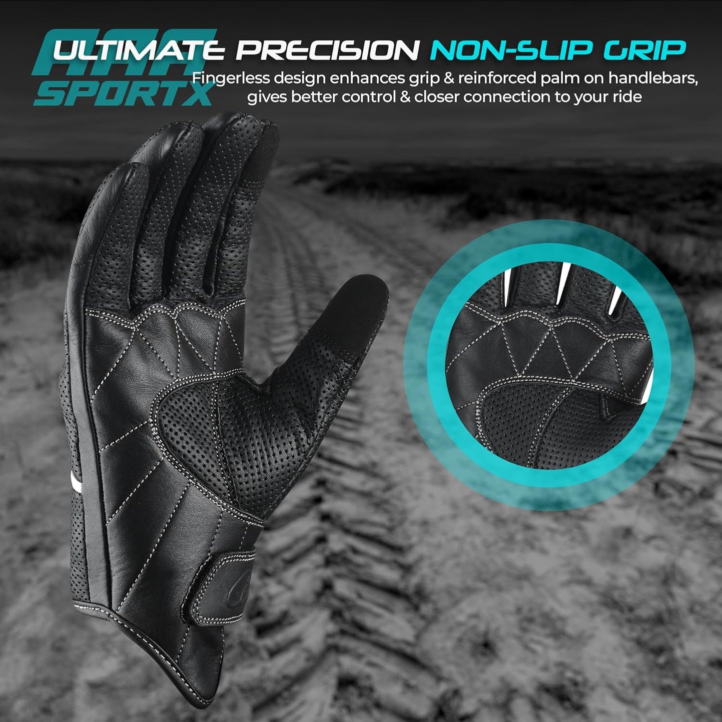 aasportx Motorcycle Gloves - Men's Leather Motorbike Gloves with Touchscreen Function - Non-Slip Pads for Men & Women