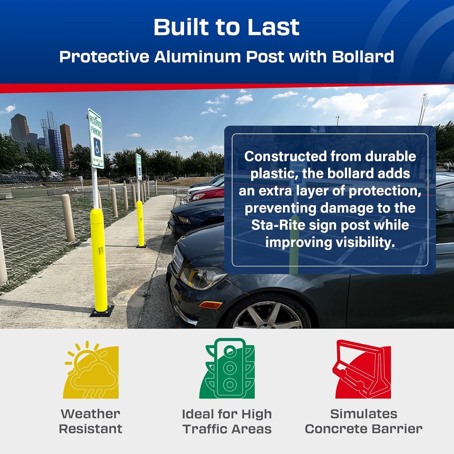 Impact Recovery - Sta-Rite Flexible Sign Post - Sign Holder - Handicap Parking Signs - Made in the USA - 78” with Yellow Bollard - Van Accessible Signage