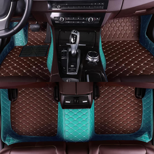 Custom Personalized Floor Mats for Cars，Luxury Full Coverage All Car Floor Mats，Anti-Slip Leather Car Mat Set ，Custom Floor Mats for 99% of Cars, Trucks & SUVs. (Sky Blue and Brown)