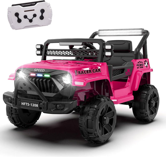 12V Ride on Electric Truck Car for Kids, 12V Kids Electric Vehicles w/Remote Control, Four-Wheel Suspension, USB, Bluetooth, Power Display, Lights, Battery Powered Ride on Toys for Boys Girls (Pink)