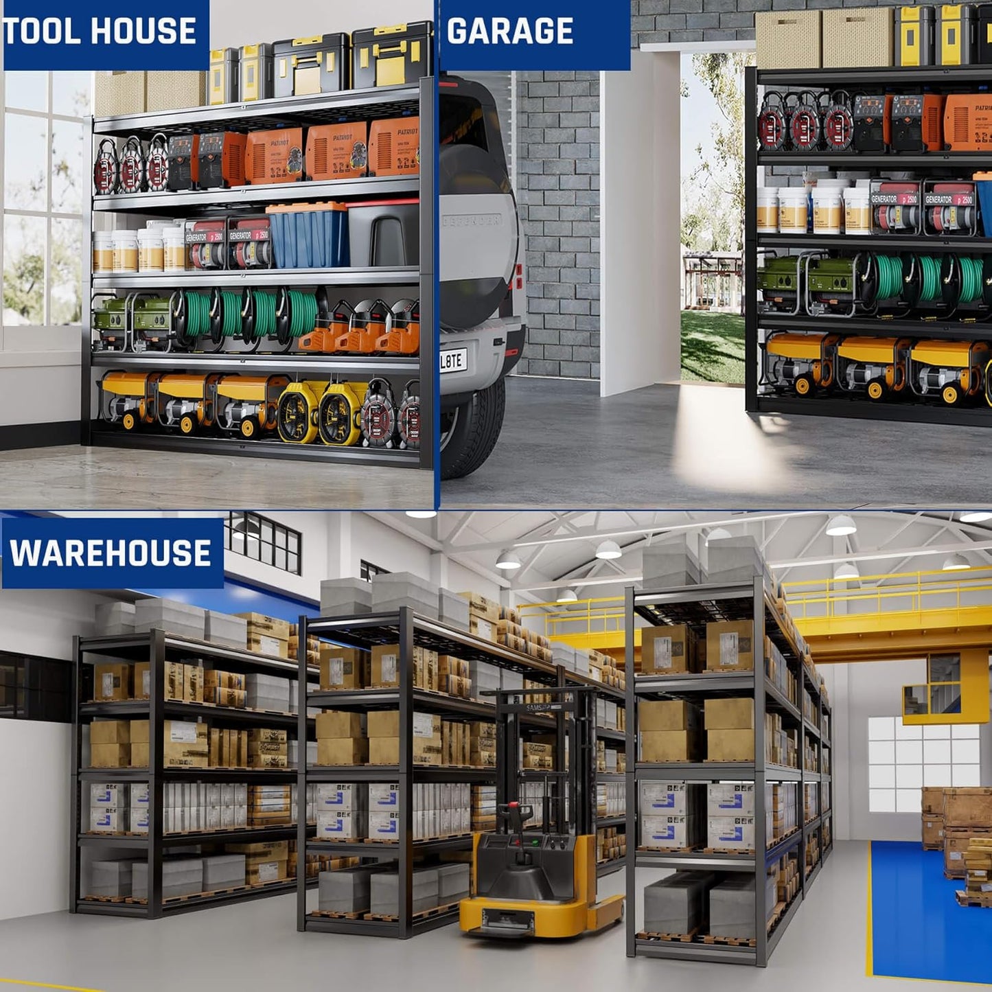 67" W Garage Shelving Heavy Duty, 67" W x 24" D x 84" H, Adjustable 5 Tier Metal Shelves, Commercial Metal Shelf Rack, Industrial Shelving