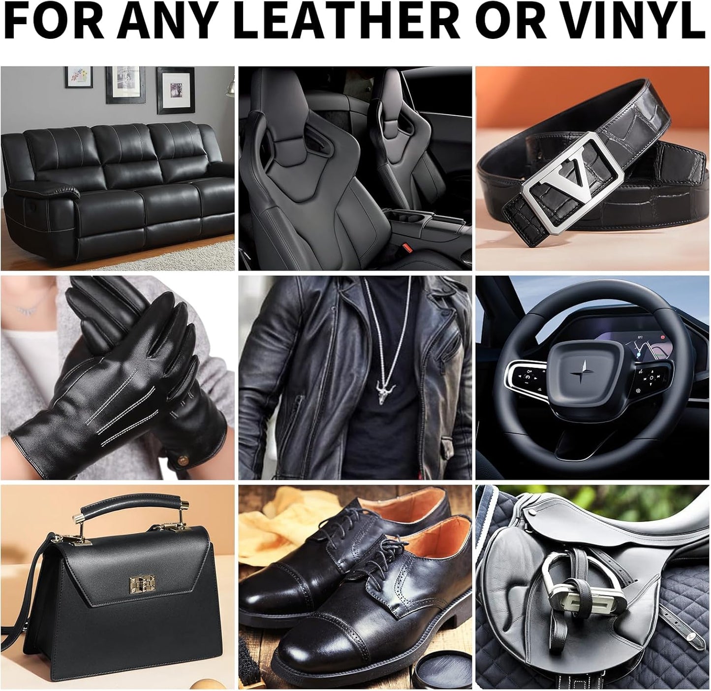 Leather Recoloring Balm,8.5oz Leather Color Restorer,Black Leather Repair kit for Furniture and Car Interior,Leather Couch Scratch Repair,Leather Dye Paint for Faded,Cracked and Damaged Leather