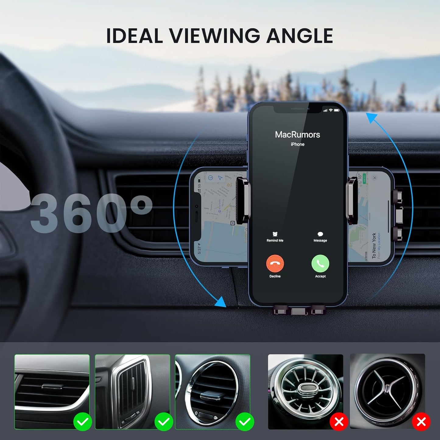 Car Phone Holder - Upgrade Clip Never Fall Air Vent Mount for iPhone Android Smartphone