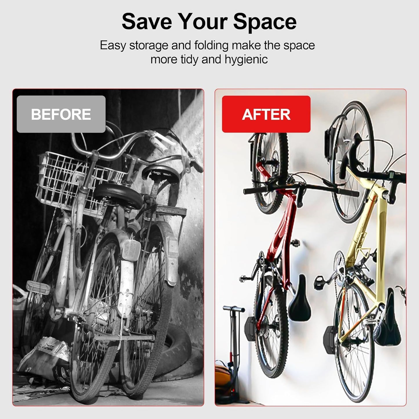 Swivel Bike Wall Mount, Vertical Bike Rack for Garage, Space-Saving Bike Storage and Hanger with Gear Position Lock, Supports Up to 66 lbs, Black