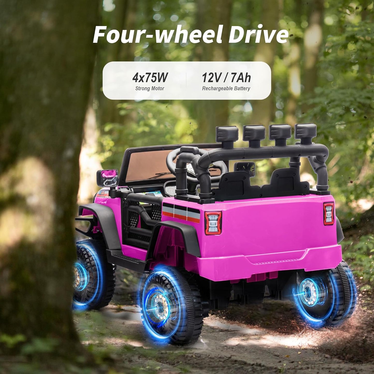 4WD Kids Ride on Car Truck, 12V 7Ah Kids Electric Vehicles Car Ride on Toy for Toddlers w/Remote Control - Pink