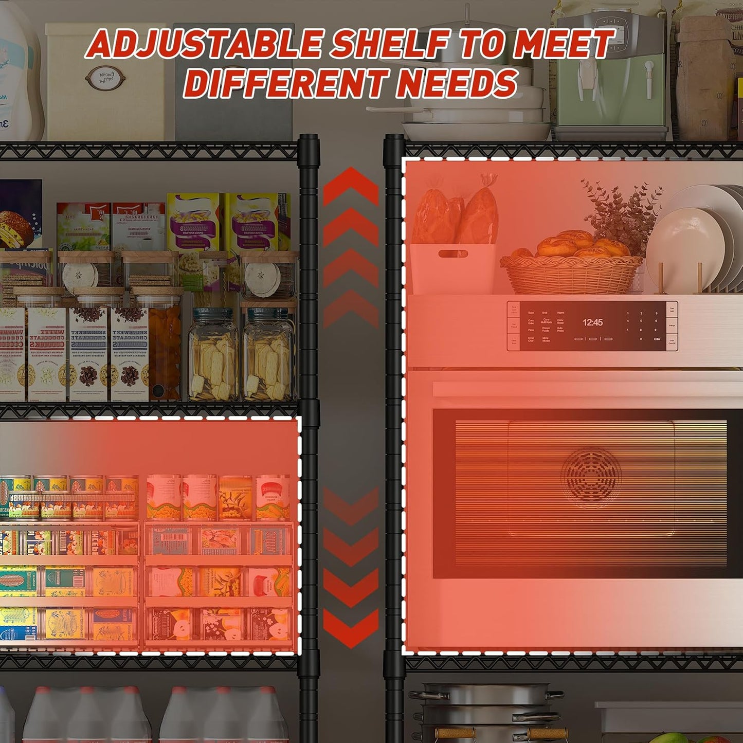 REIBII 60''W Storage Shelves 2399LBS Metal Shelving Unit with Wheels & Feet, 4 Tier Garage Shelving Heavy Duty Adjustable Wire Shelf for Pantry Kitchen Garage, 60" W x 18" D x 65.5" H, 2 Pack