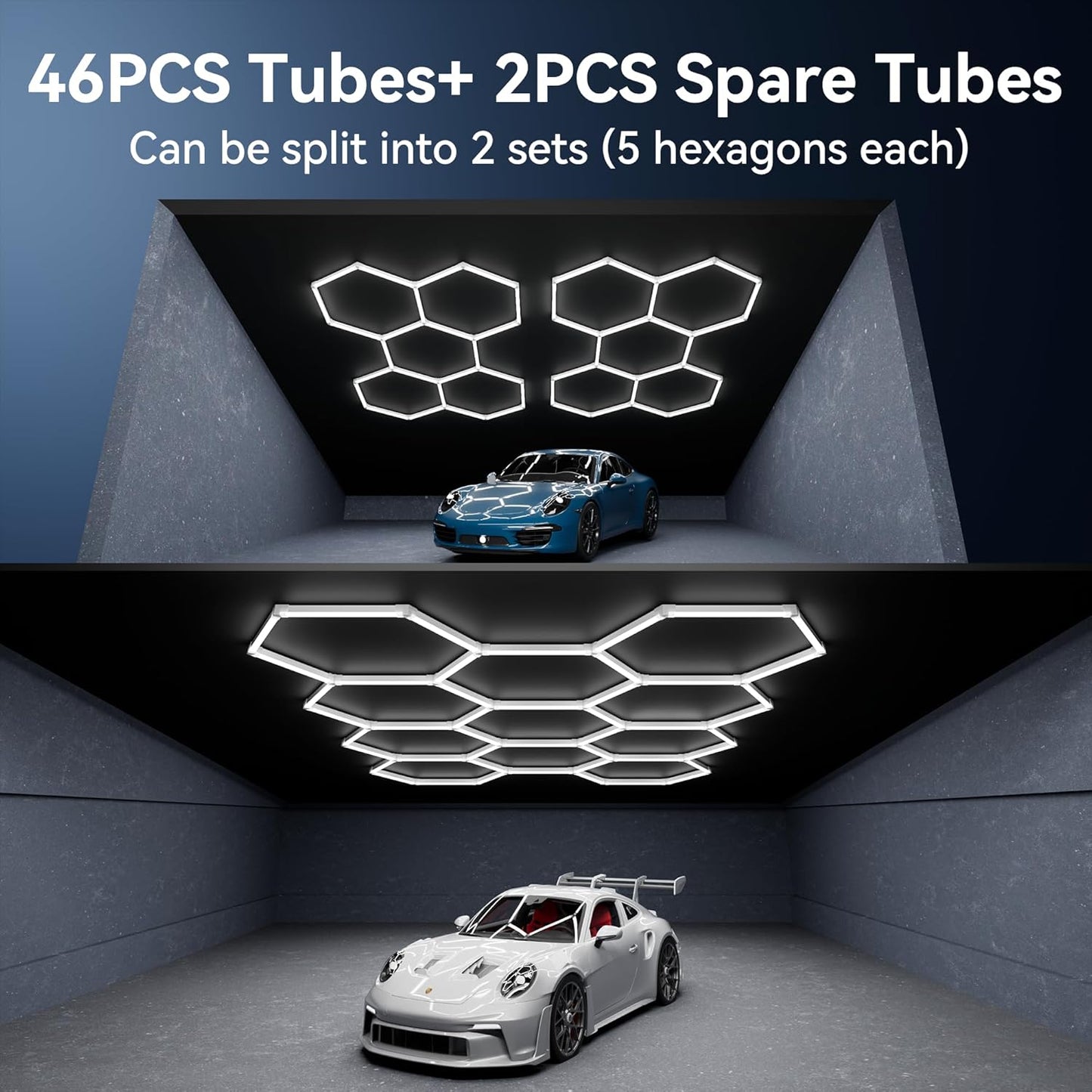 MODERN 11 Hexagon LED Garage Light, Ultra-Bright 6500K Natural White, 11 Grids for Garage, Mall, Shop, and Auto Detailing.