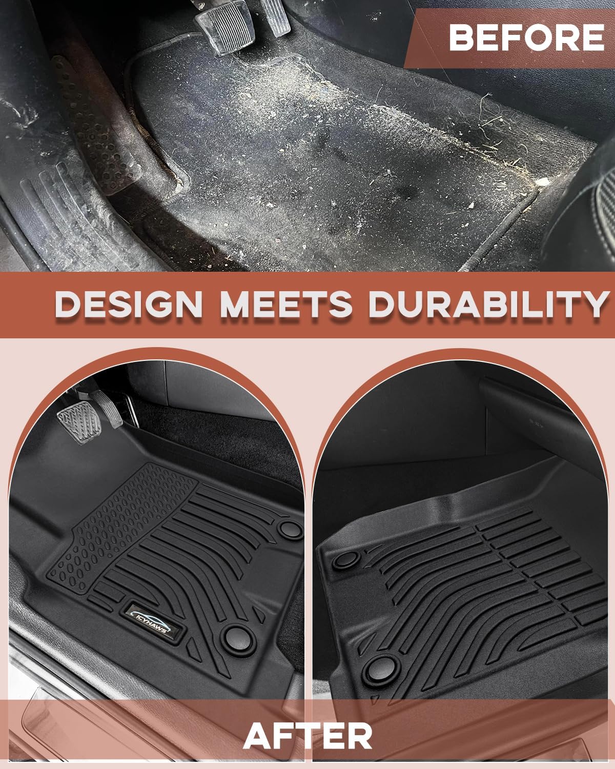 Custom Fit All-Weather TPE Ruber Floor Mats for Nissan Armada/Infiniti QX80 2019-2024 | Waterproof, Anti-Slip Front & Rear Row Floor Liners Automotive Accessories | 3-Piece Set (Black)