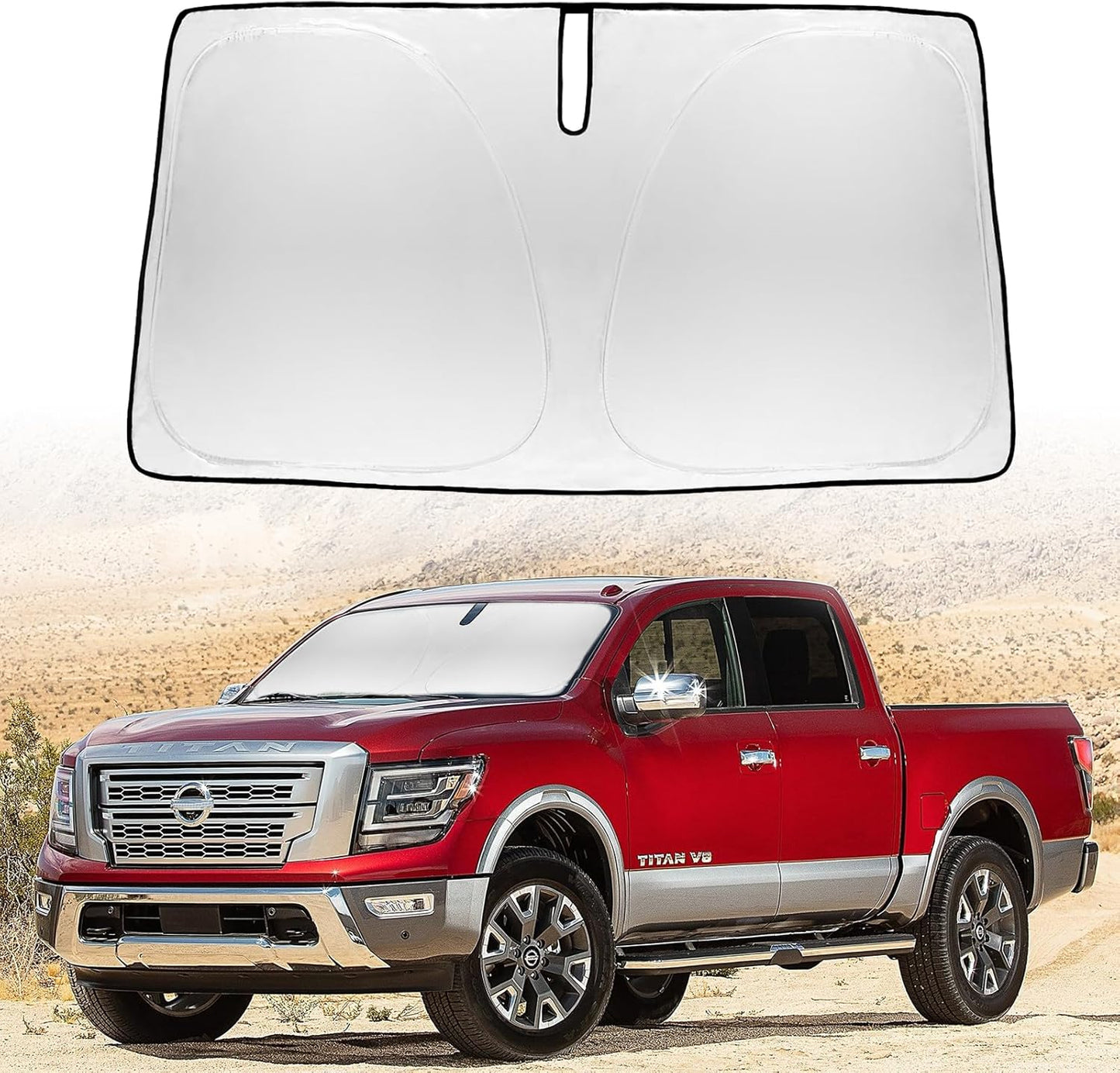 Sunshade Car Windshield Sun Shades for Titan 2024 Pickup Front Window Shield for Nissan Titan 2016-2023 Windshield Cover for 2021 2022 Nissan NV 1500 3500HD Van Minivan Foldable Sun Visor Accessories