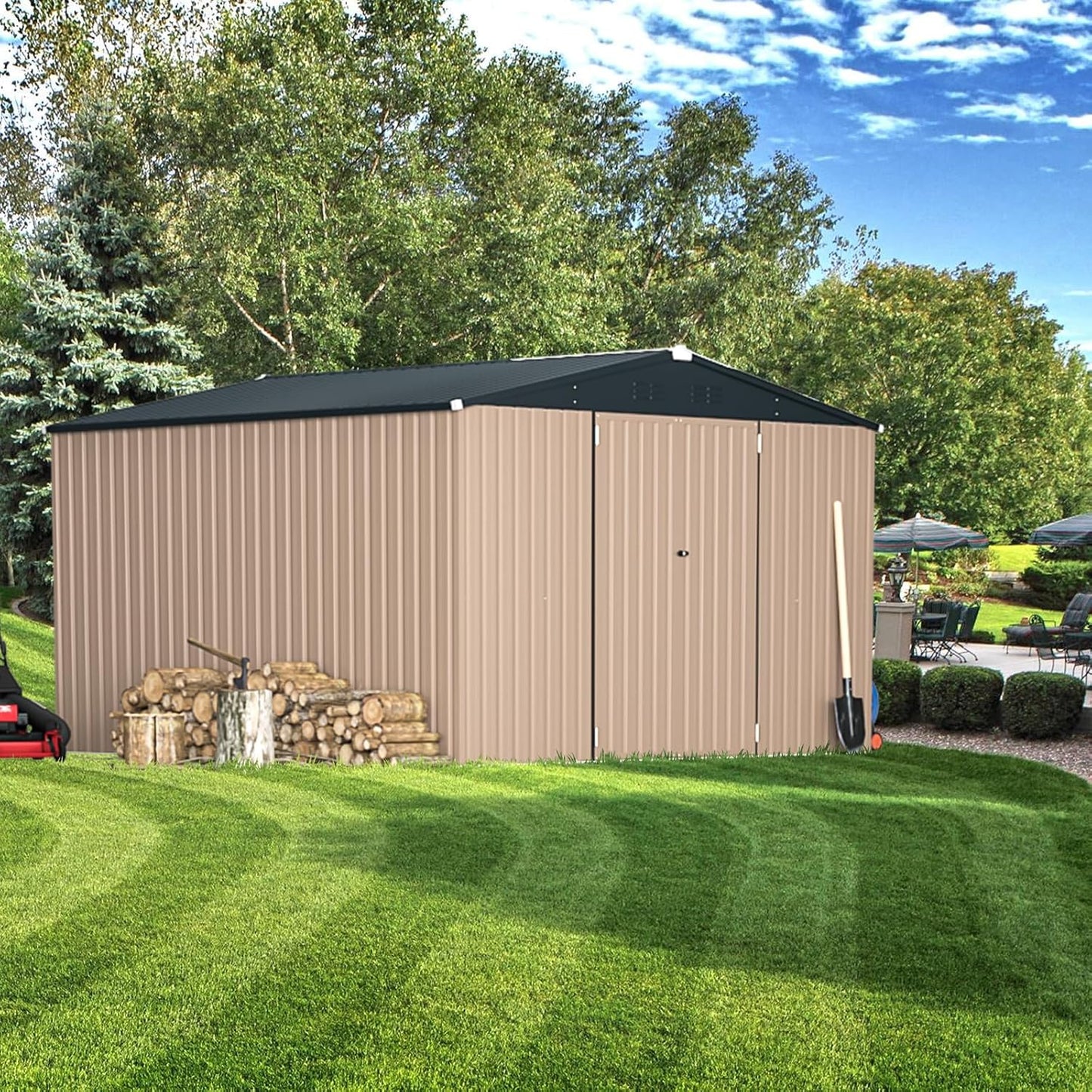 U-MAX 10' x 10' Shed Outdoor Storage Shed Clearance, Metal Garden Large Yard Steel Shed with Design of Lockable Doors, Tool and Utility Storage for Backyard, Garden, Patio, Outside use