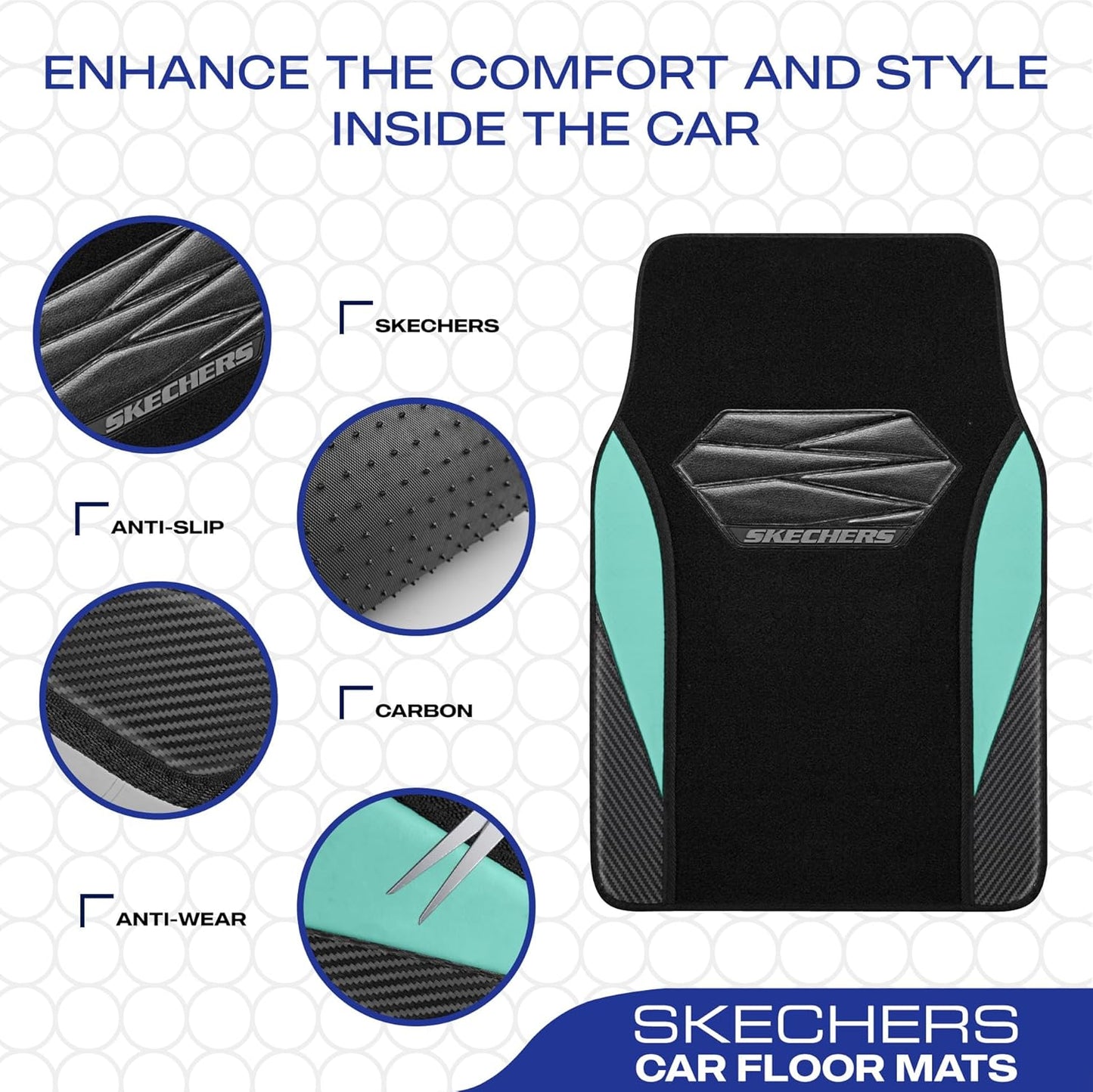 Skechers Car Floor Mats,Waterproof Universal Fit Car Mats,Faux Leather Car Floor Mats,Carbon Floor Mats for Cars with Anti-Slip Skechers Heel Pad Fit for SUV,Vans,Sedans,Trucks,Green