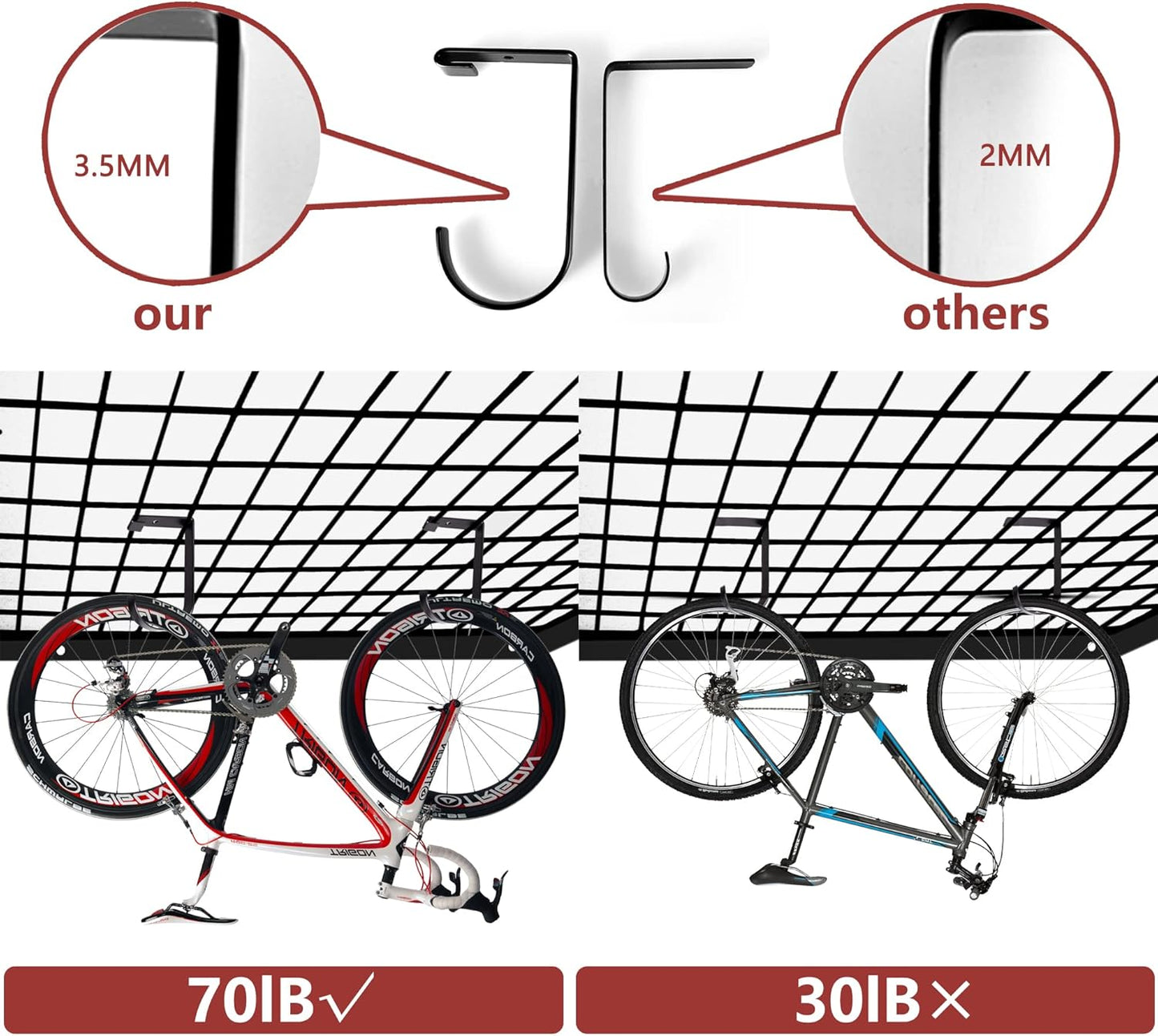 4-Pack Heavy Duty Add-On Flat Hook Accessory for Garage Ceiling and Wall Storage, Alloy Steel, Black - Suitable for FLEXINOUMTS Racks