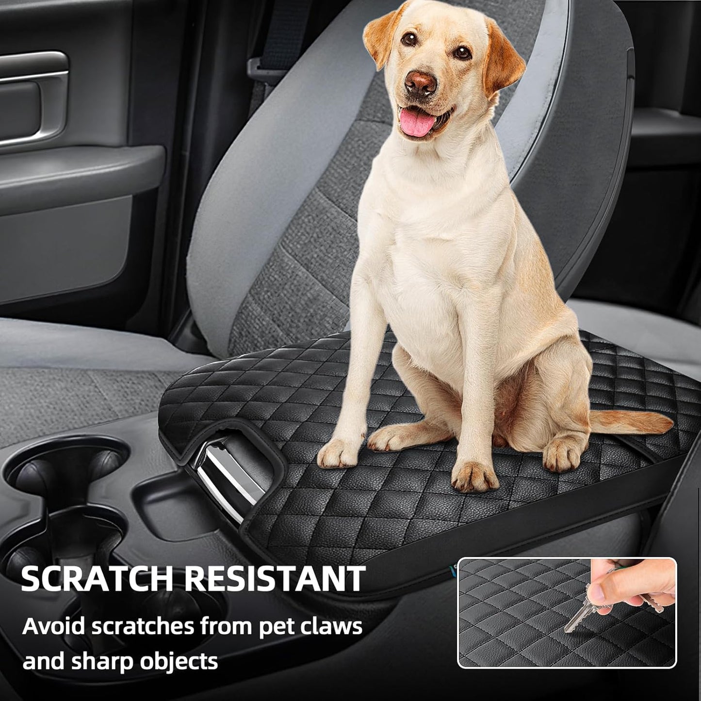 Center Console Cover Compatible with 2013-2018 Dodge Ram 1500 & 2013-2024 Ram 2500/3500/1500 Classic Model for Jump Seat Console, Comfortable Leather Middle Console Cover Lid with Pocket