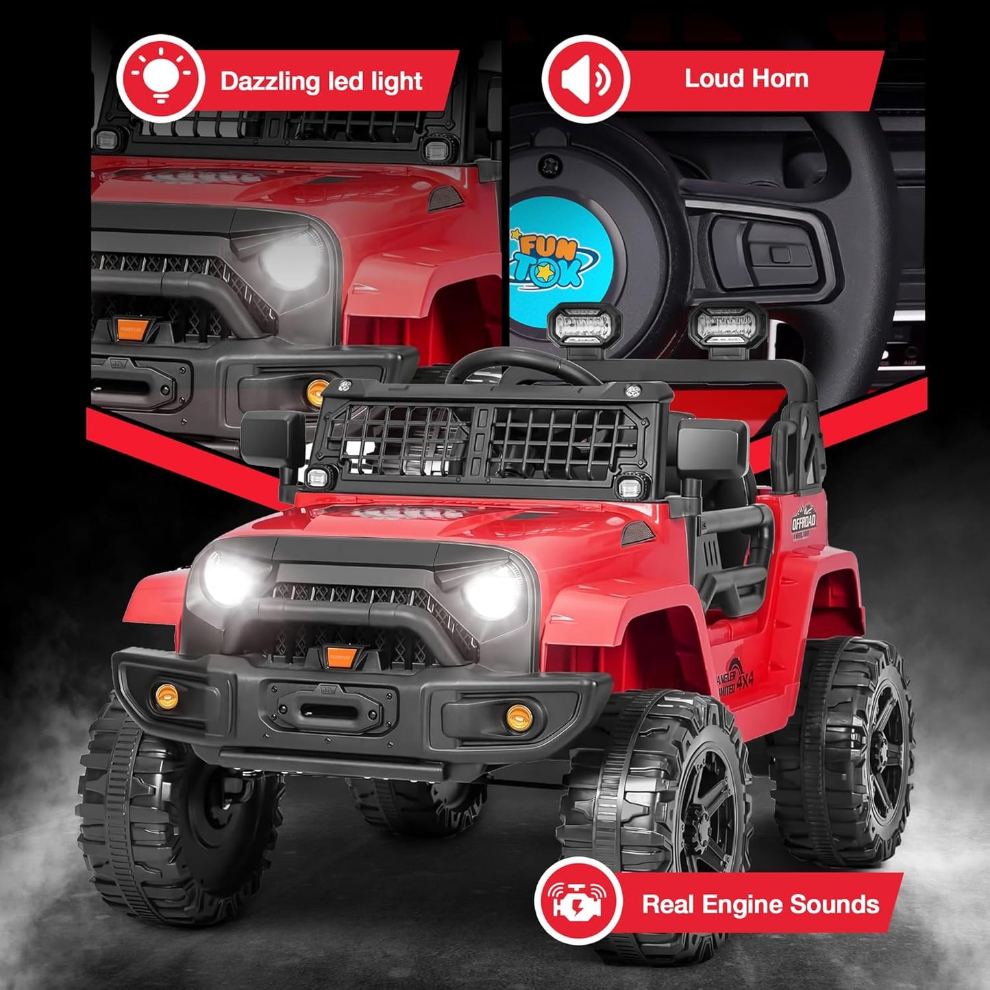 12V Ride On Truck for Kids, Electric Cars for Toddlers w/Remote Control, Soft Start, LED Lights, Horn, Radio, USB/AUX/MP3, Battery Powered Cars for Kids to Drive (Red)