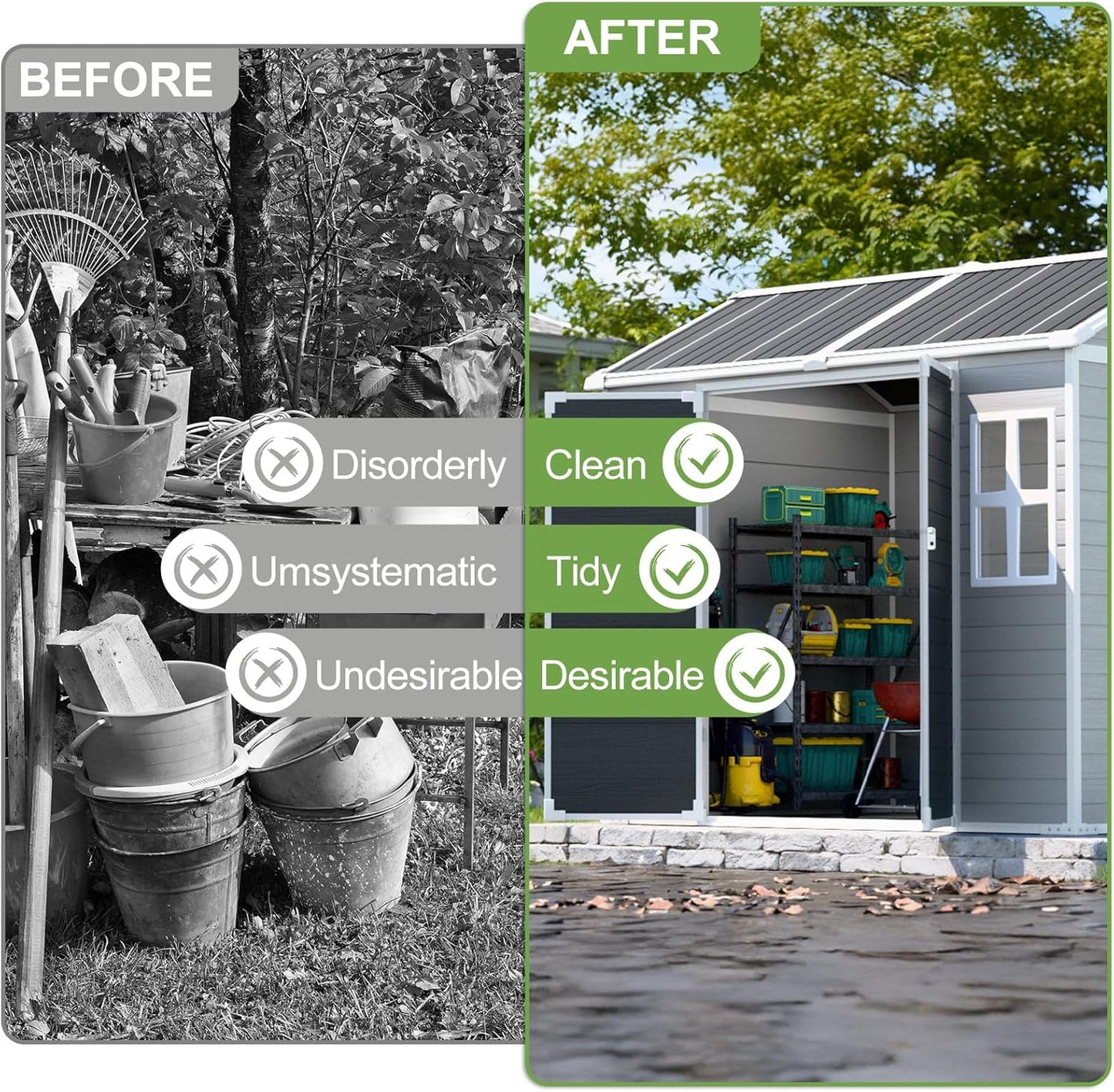 8x6x7 FT Resin Storage Shed, Waterproof Outdoor Shed w/Floor Included, 2 Windows, Double Lockable Doors & Vents,Outside Plastic Tool Sheds for Garden, Lawn, Backyard, Dove Grey