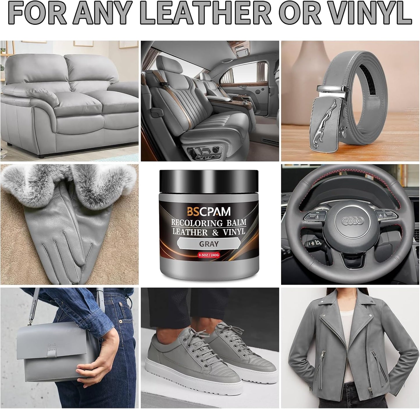 Gray Leather Recoloring Balm with 100ml Mink Oil,Leather Couch Scratch Remover,Leather Repair kit for Vinyl Furniture and Car Interior,Leather Dye Paint,Mink Oil for Leather